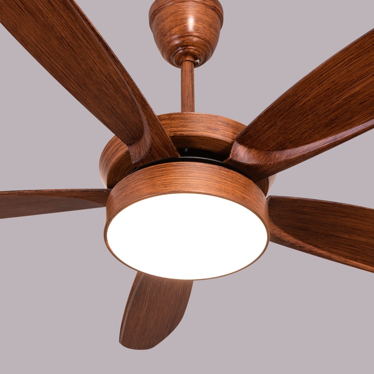 King's Cross (132 cm Span, Teak Finish Metal Body, Teak Finish ABS Blades) Dimmable LED With Remote Control Ceiling Fan