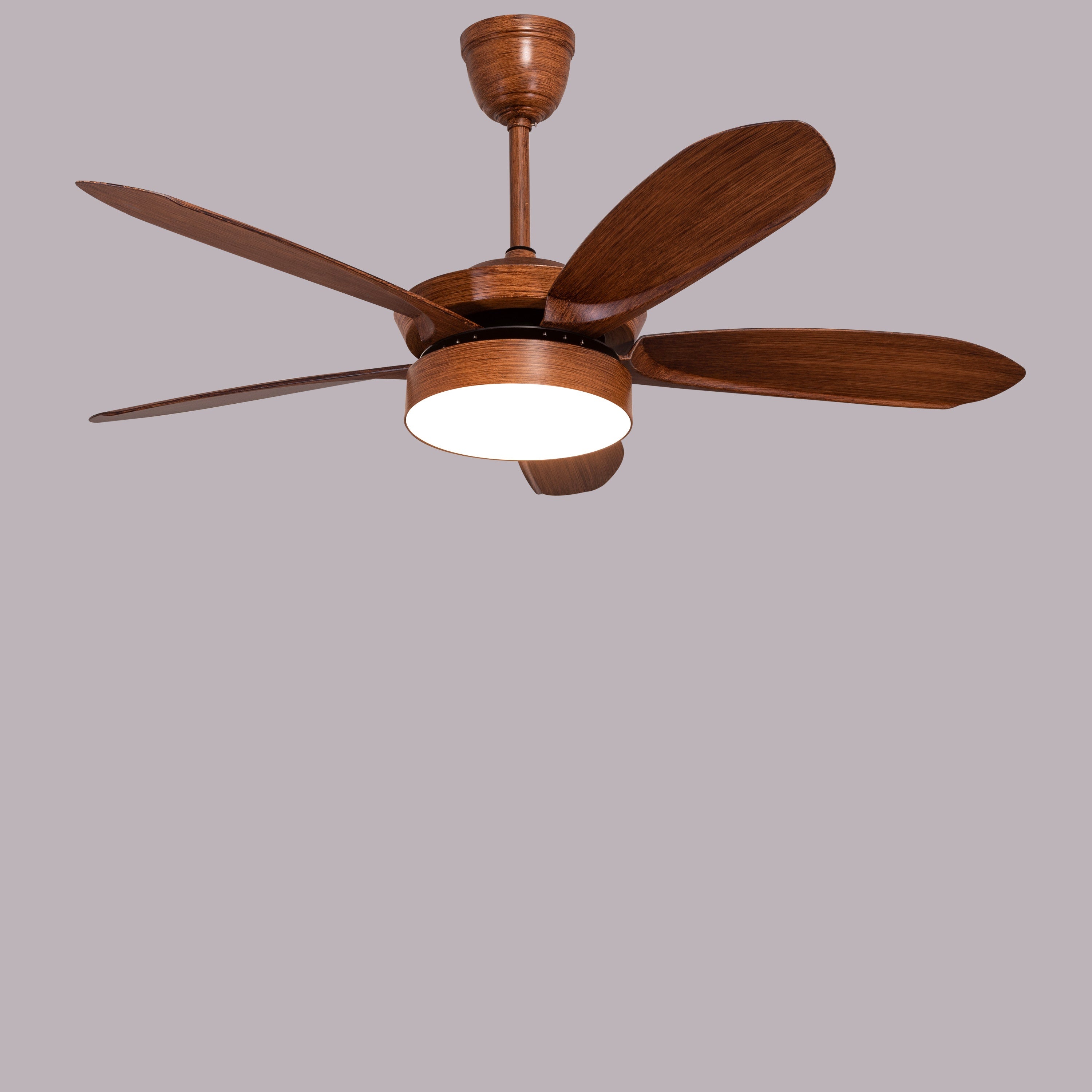King's Cross (132 cm Span, Teak Finish Metal Body, Teak Finish ABS Blades) Dimmable LED With Remote Control Ceiling Fan
