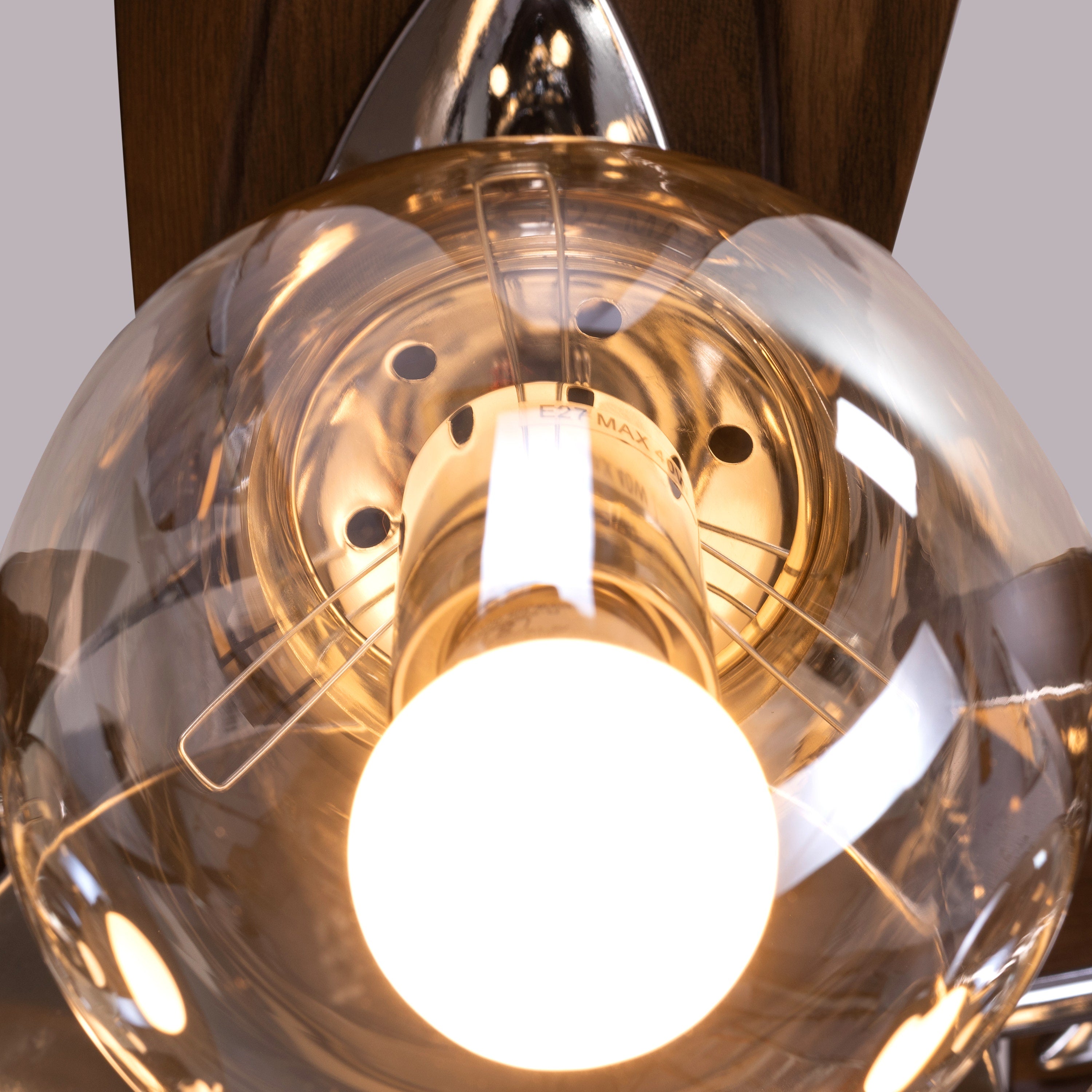 Bond Street (137 cm Span, Chrome Finish Metal Body, Walnut Finish ABS Blades) Chandelier Ceiling Fan