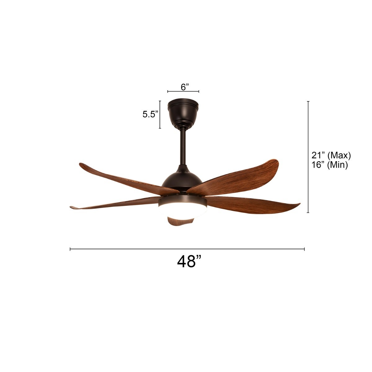West Minister (122 cm Span, Matt Black Finish Metal Body, Teak Finish ABS Blades) Dimmable LED With Remote Control Ceiling Fan
