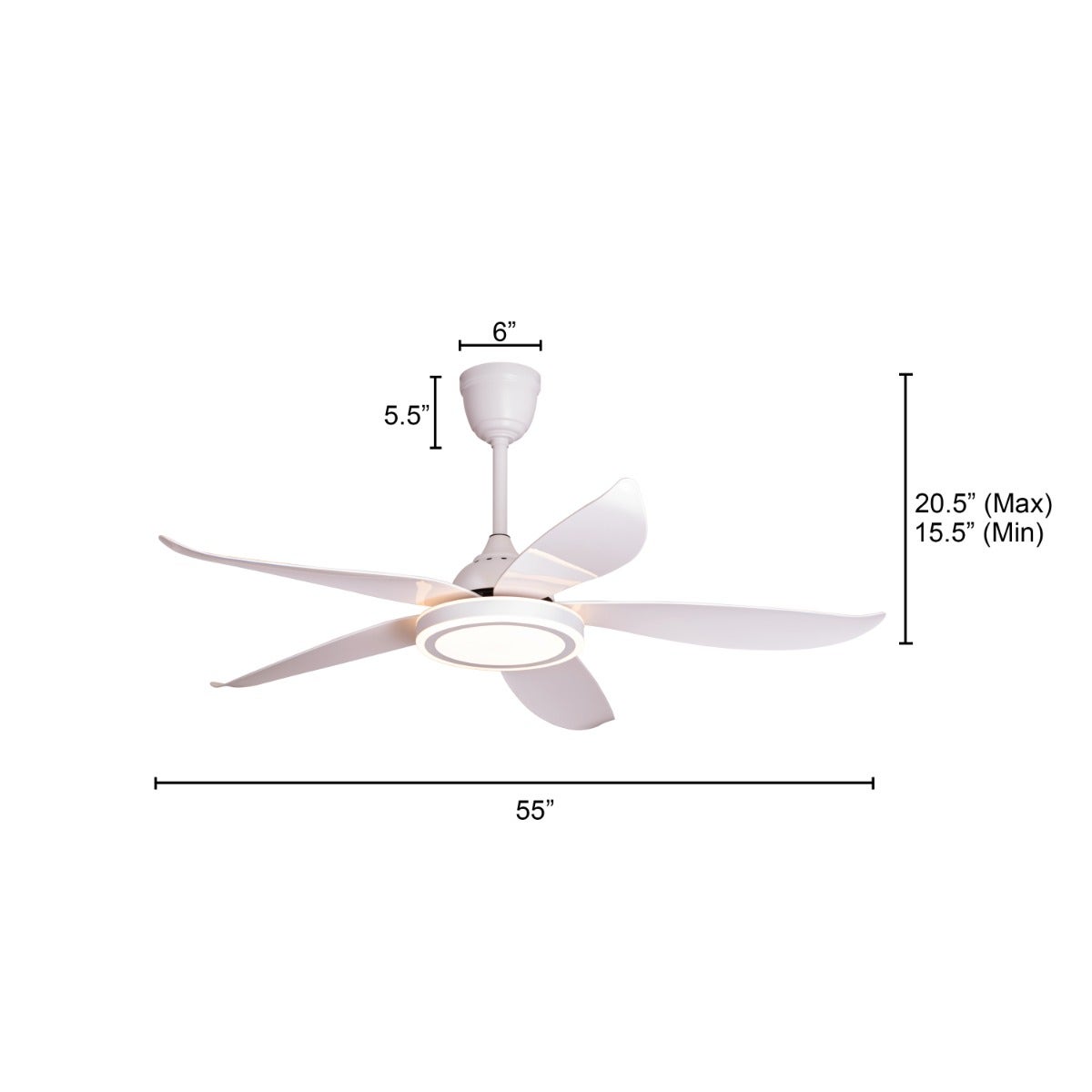 Oxford Street (140 cm Span, White Finish Metal Body, Glossy White ABS Blades) 3 Color Dimmable LED With Remote Control Ceiling Fan