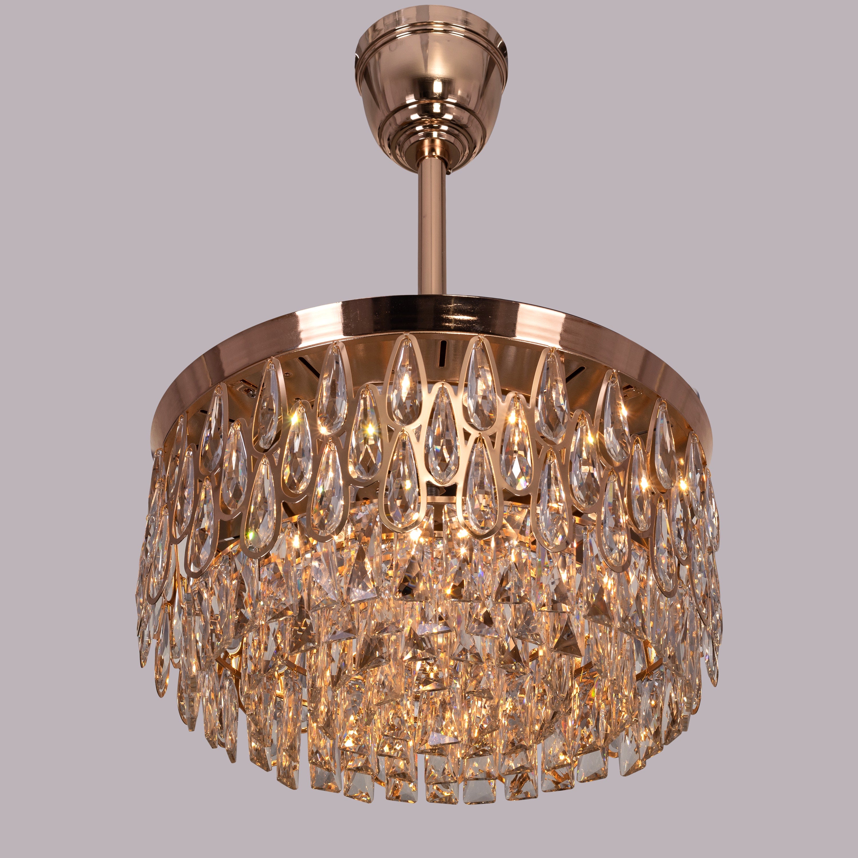 Flight Of Fancy (112 cm Span, Matte Gold Finish Metal Body, Transparent ABS Blades) Dimmable LEd With Remote Control Crystal Chandelier Ceiling Fan