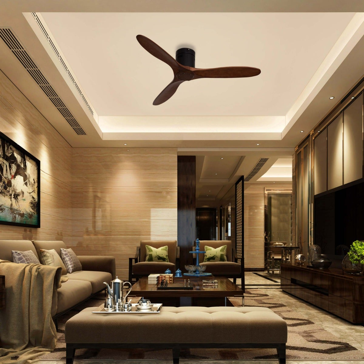 Devil's Advocate (135 cm Span, Black Finish Metal Body, Teak Wood Finish Wooden Blades) Ceiling Fan