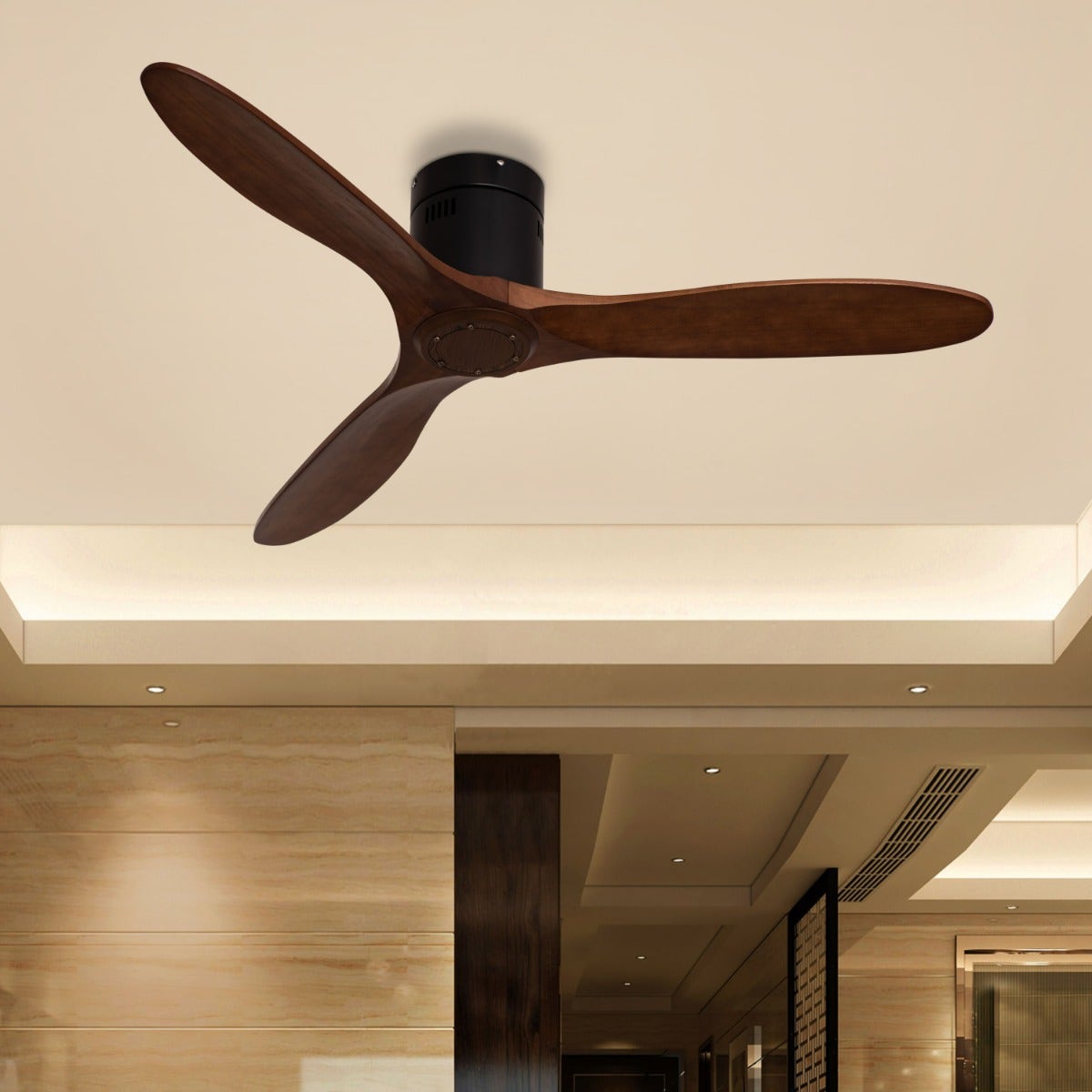 Devil's Advocate (135 cm Span, Black Finish Metal Body, Teak Wood Finish Wooden Blades) Ceiling Fan