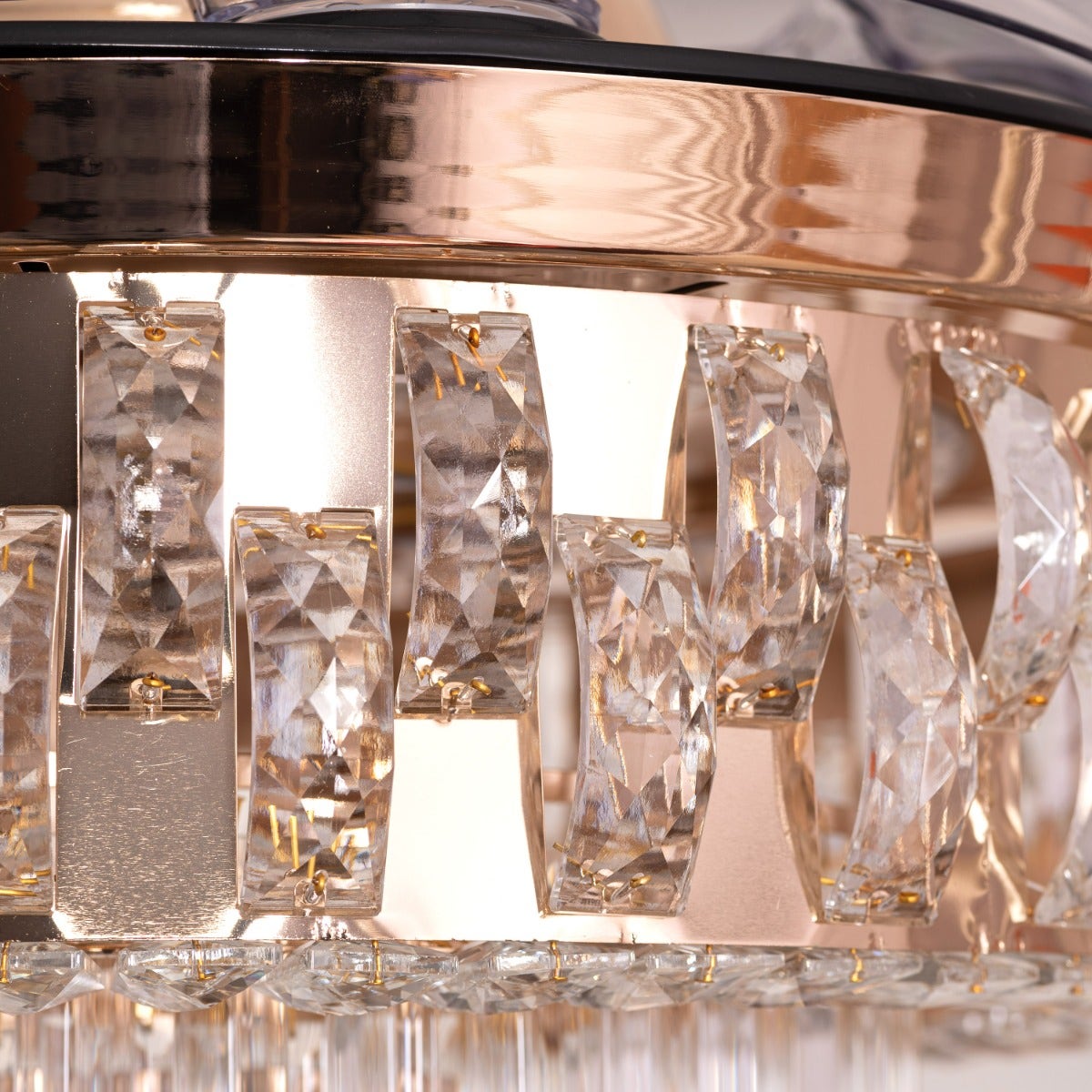 Major Missing (112 cm Span, Matte Gold Finish Metal Body, Transparent ABS Blades) Dimmable LED With Remote Control Crystal Chandelier Ceiling Fan