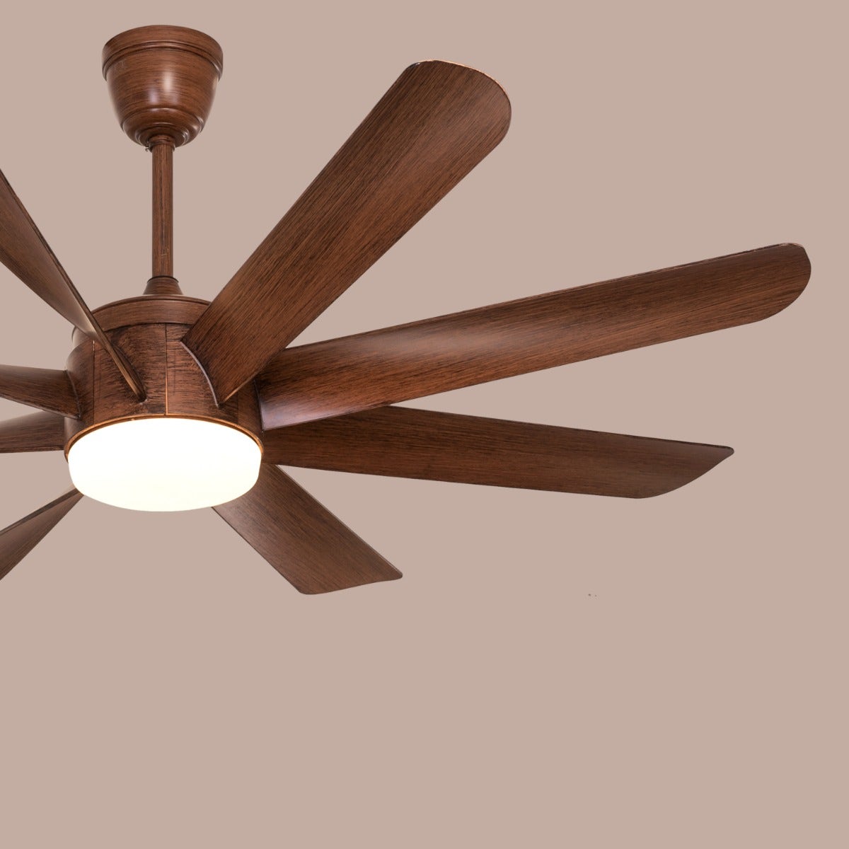 Chaos (155 cm Span, Wood Finish Metal Body, Teak Wood Finish ABS Blades) Dimmable LED With Remote Control Ceiling Fan