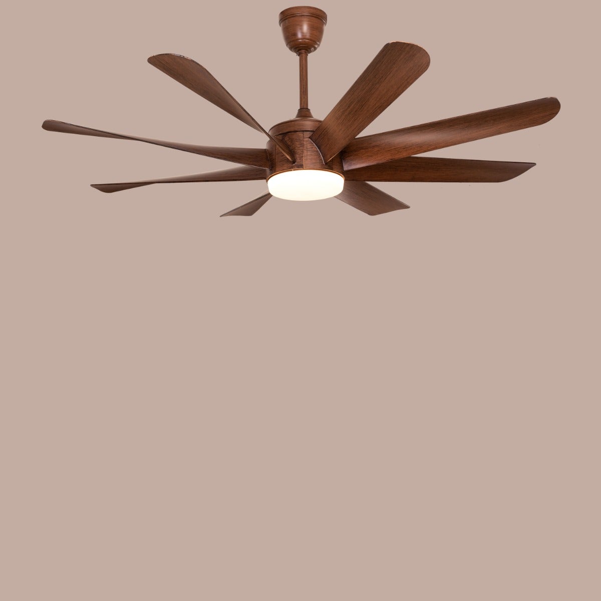 Chaos (155 cm Span, Wood Finish Metal Body, Teak Wood Finish ABS Blades) Dimmable LED With Remote Control Ceiling Fan