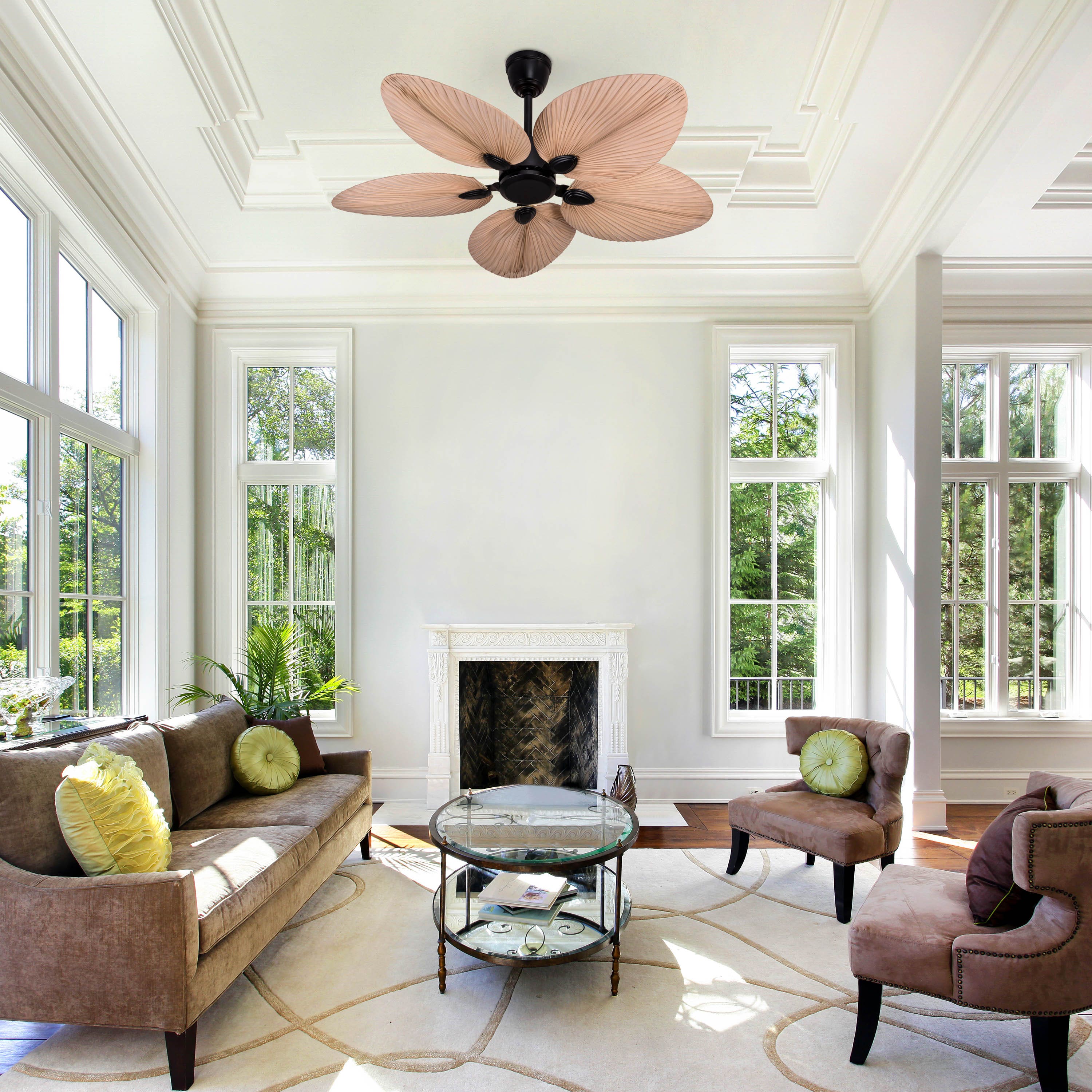 Palm Springs (122 cm Span, Black Metal Body, Rattan Wood Processed Dry Palm Tree Leaves) Ceiling Fan