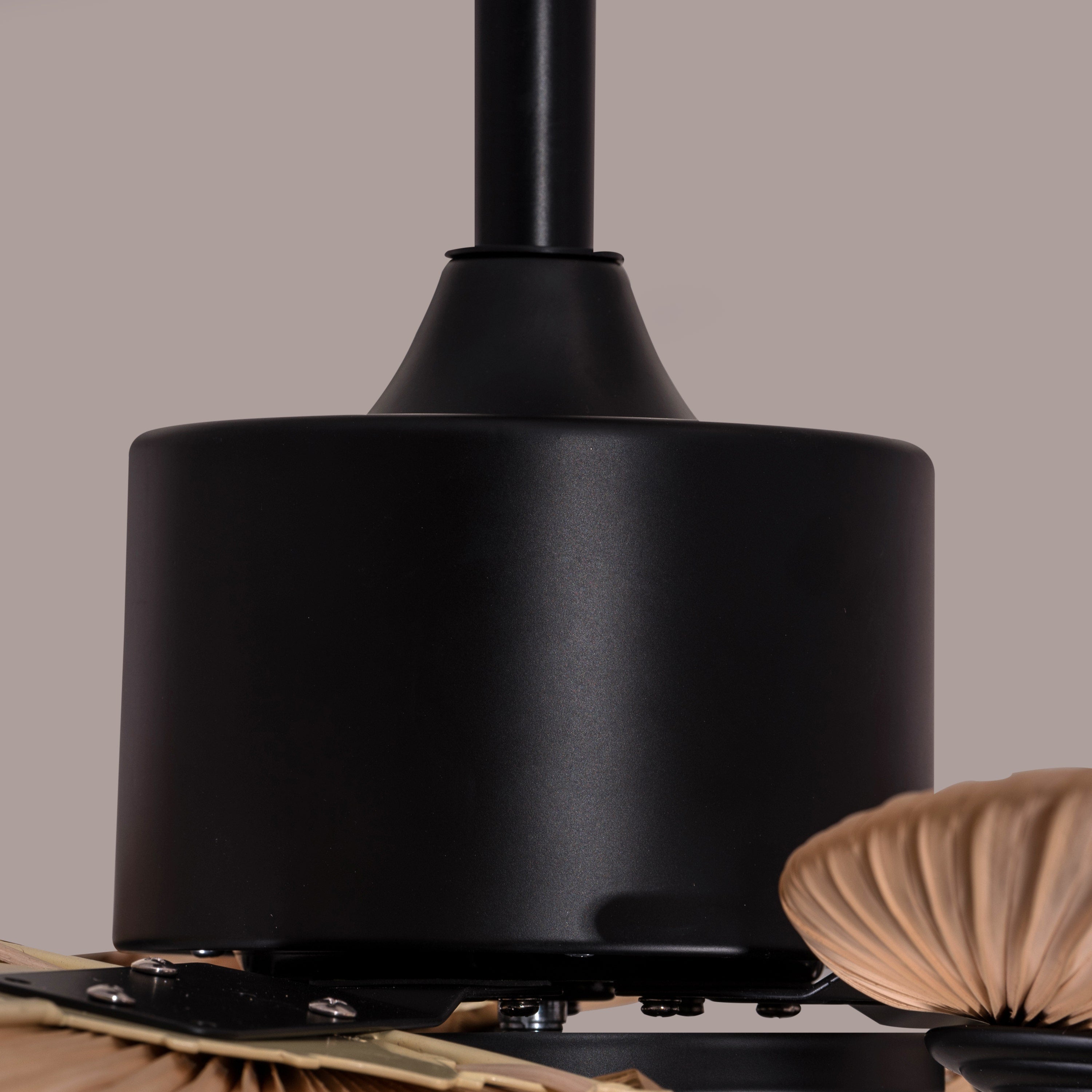 Palm Springs (122 cm Span, Black Metal Body, Rattan Wood Processed Dry Palm Tree Leaves) Ceiling Fan