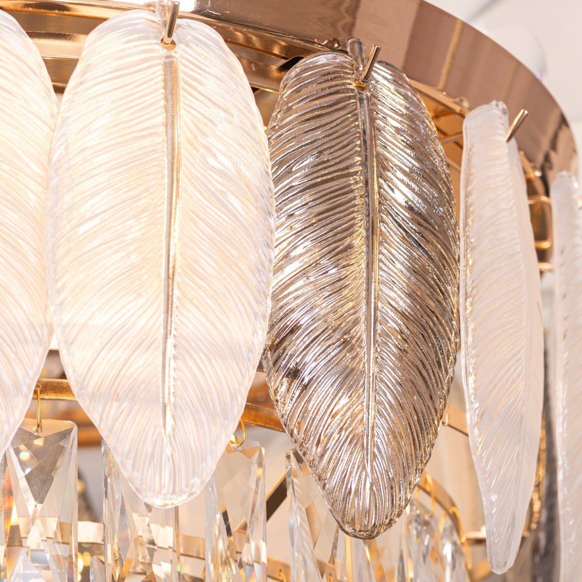 Silver Lining (112 cm Span, Matte Gold Finish Metal Body, Transparent ABS Blades) Dimmable LED With Remote Control Crystal Chandelier Ceiling Fan