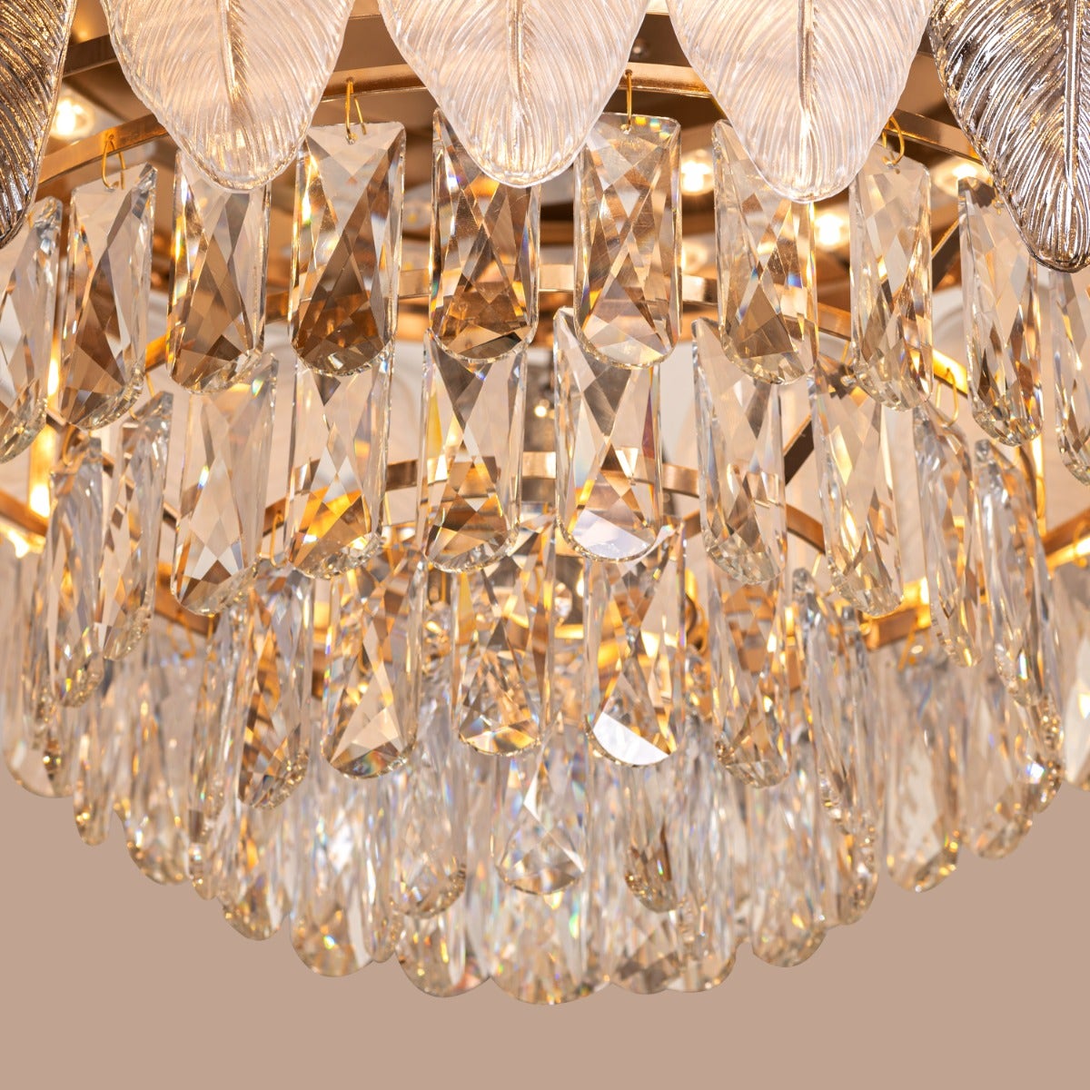 Silver Lining (112 cm Span, Matte Gold Finish Metal Body, Transparent ABS Blades) Dimmable LED With Remote Control Crystal Chandelier Ceiling Fan
