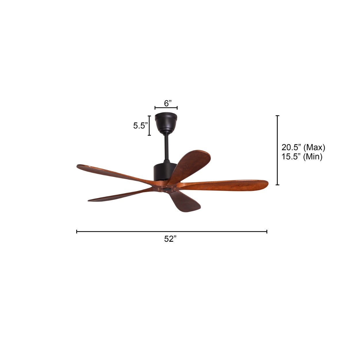 Bellagio (132 cm Span, Black Finish Metal Body, Teak Wood Finish Solid Wooden Blades) Ceiling Fan