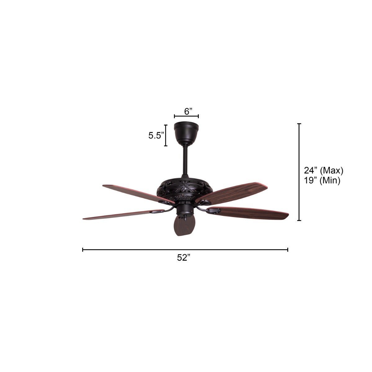 Big Sur (132 cm Span, Black Finish Metal Body, Teak Wood Finish Solid Wooden Blades) With Remote Control Ceiling Fan