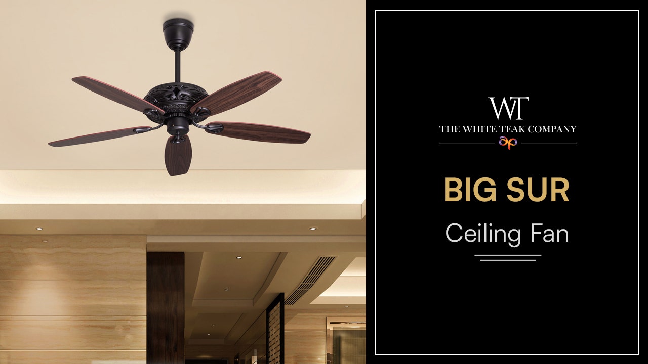 Big Sur (132 cm Span, Black Finish Metal Body, Teak Wood Finish Solid Wooden Blades) With Remote Control Ceiling Fan