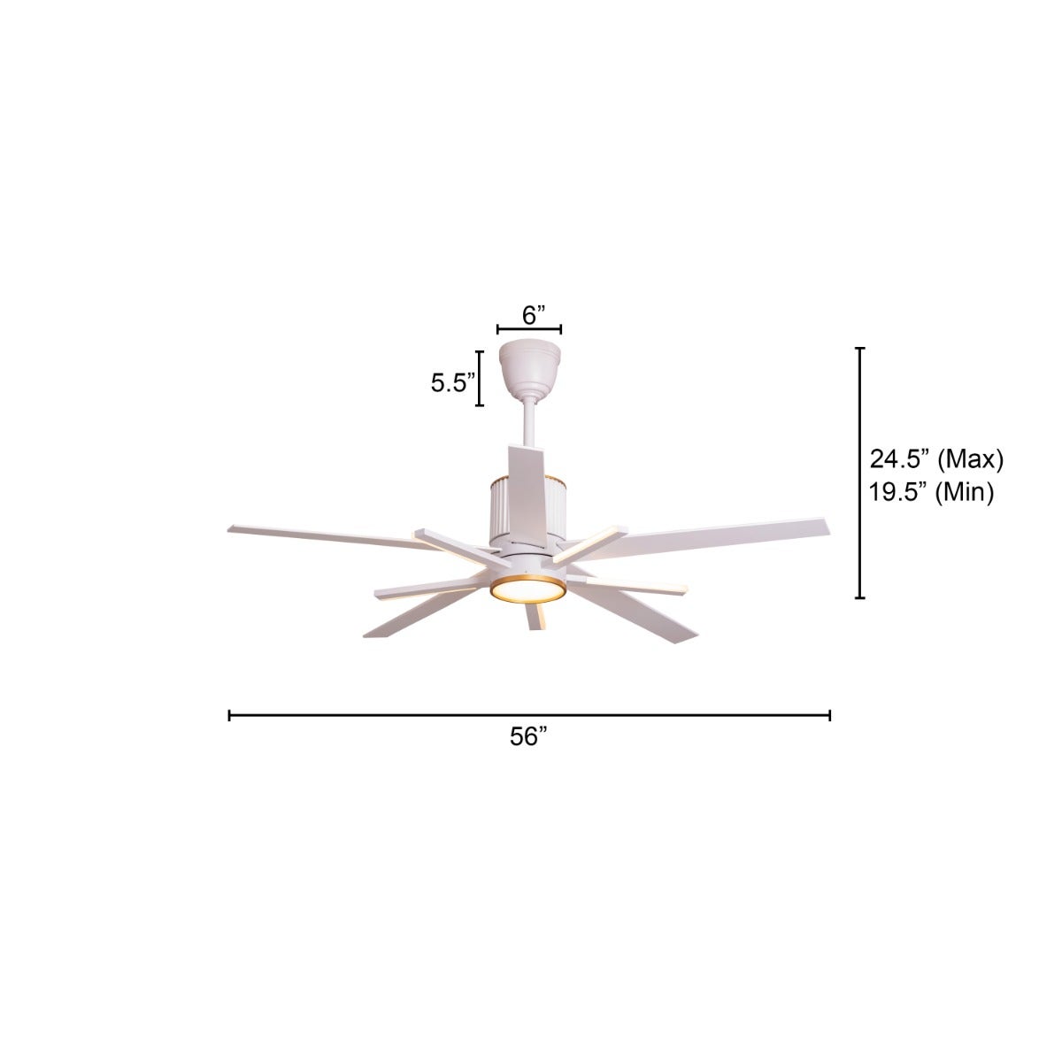 Serengeti (142 cm Span, White & Gold Finish Metal Body, White Finish Solid Wood Blades) Dimmable LED With Remote Control Ceiling Fan