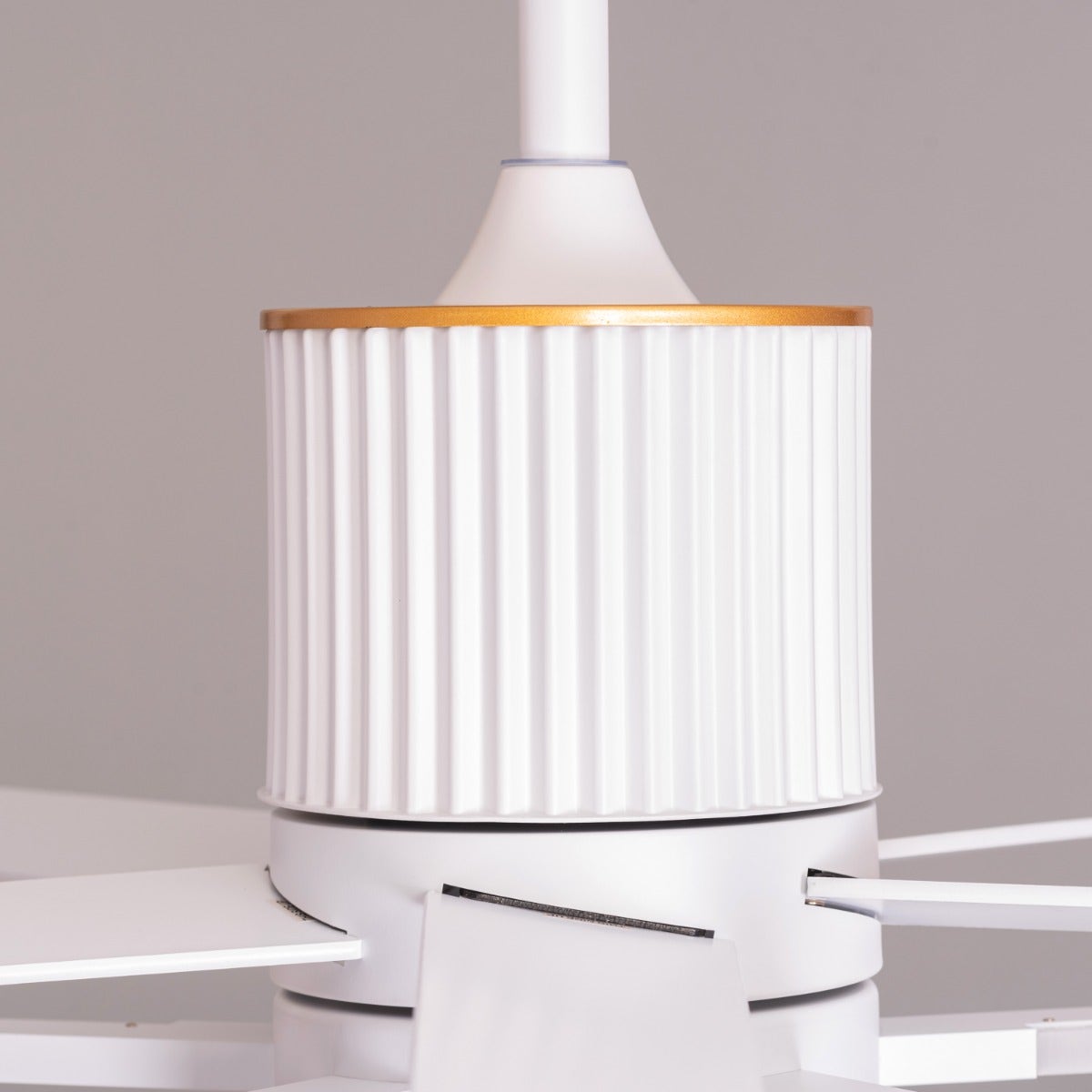 Serengeti (142 cm Span, White & Gold Finish Metal Body, White Finish Solid Wood Blades) Dimmable LED With Remote Control Ceiling Fan