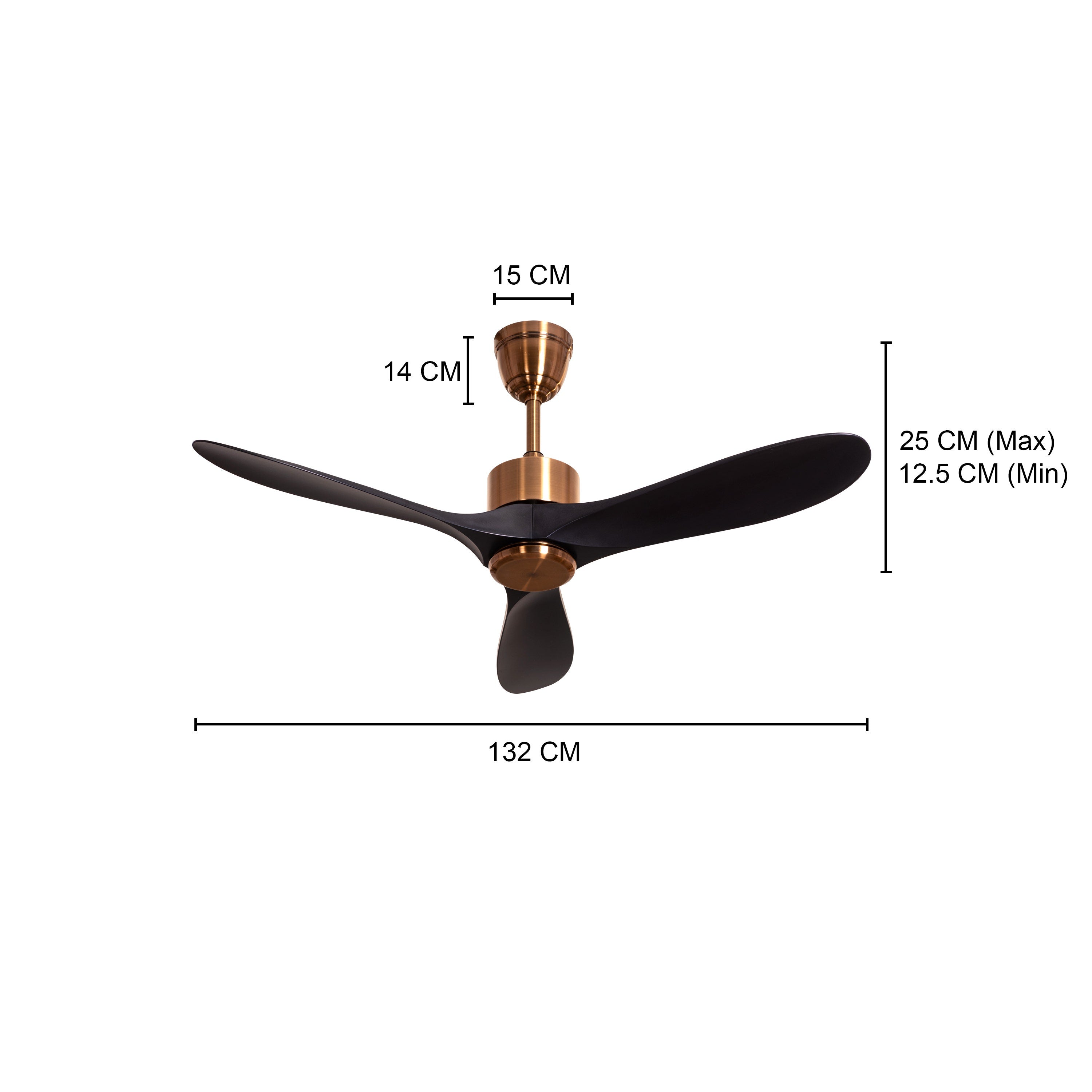 Tiburon (132 cm Span, Matte Gold Finish Metal Body, Black Finish ABS Blades) Ceiling Fan