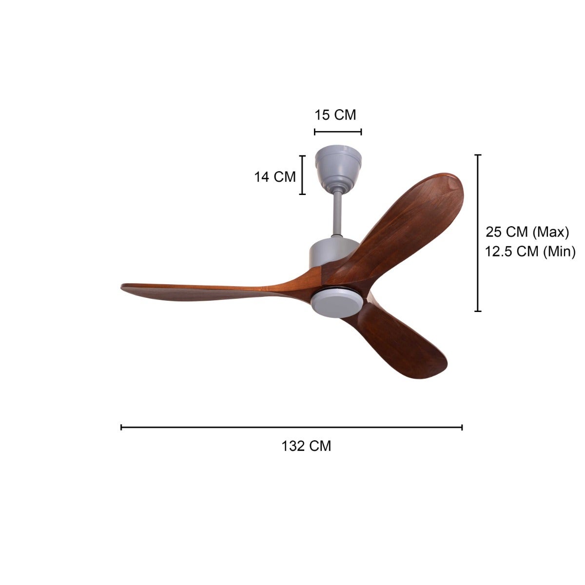 Tiburon (132 cm Span, Grey Finish Metal Body, Teakwood Finish Wooden Blades) Ceiling Fan