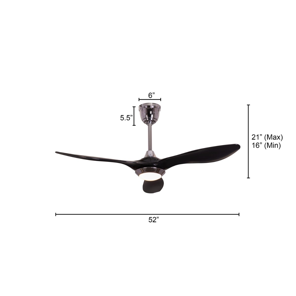 Bodrum Beauty (132 cm Span, Chrome Finish Metal Body, Black Finish ABS Blades) Dimmable LED With Remote Control Ceiling Fan