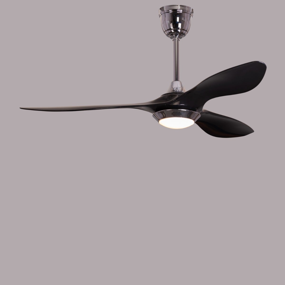 Bodrum Beauty (132 cm Span, Chrome Finish Metal Body, Black Finish ABS Blades) Dimmable LED With Remote Control Ceiling Fan