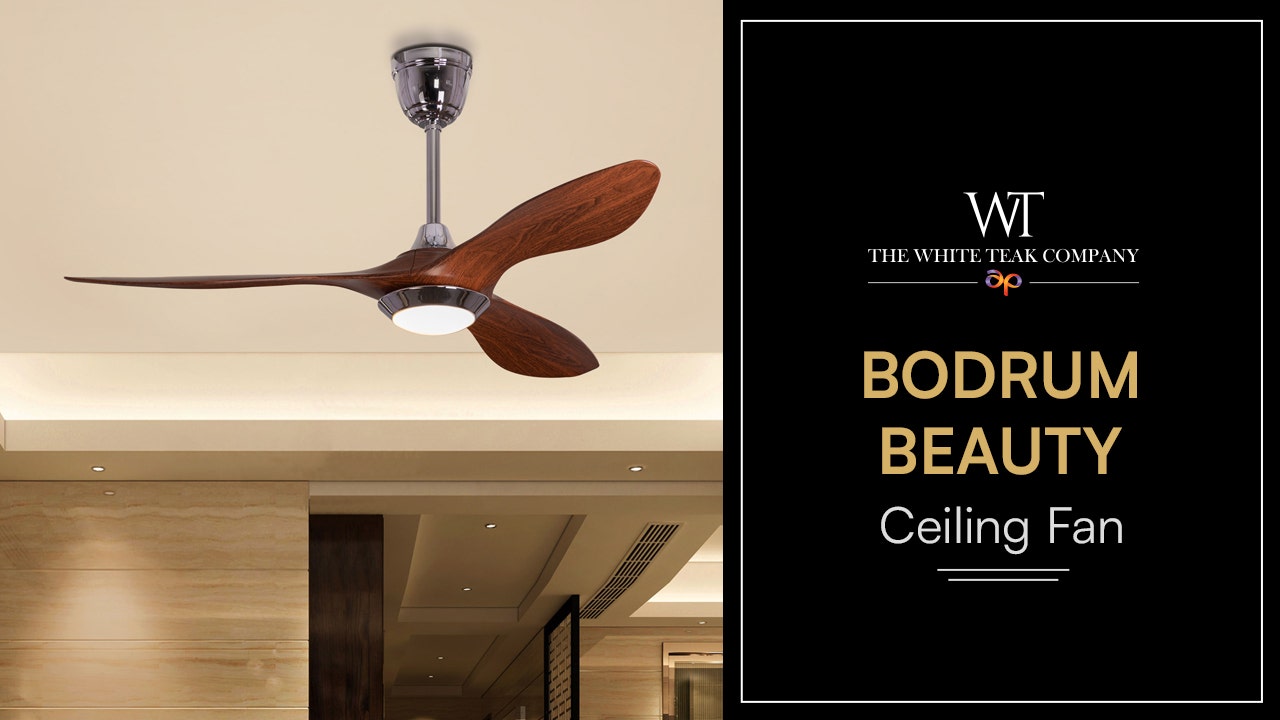 Bodrum Beauty (132 cm Span, Chrome Finish Metal Body, Teakwood Finish ABS Blades) Dimmable LED With Remote Control Ceiling Fan