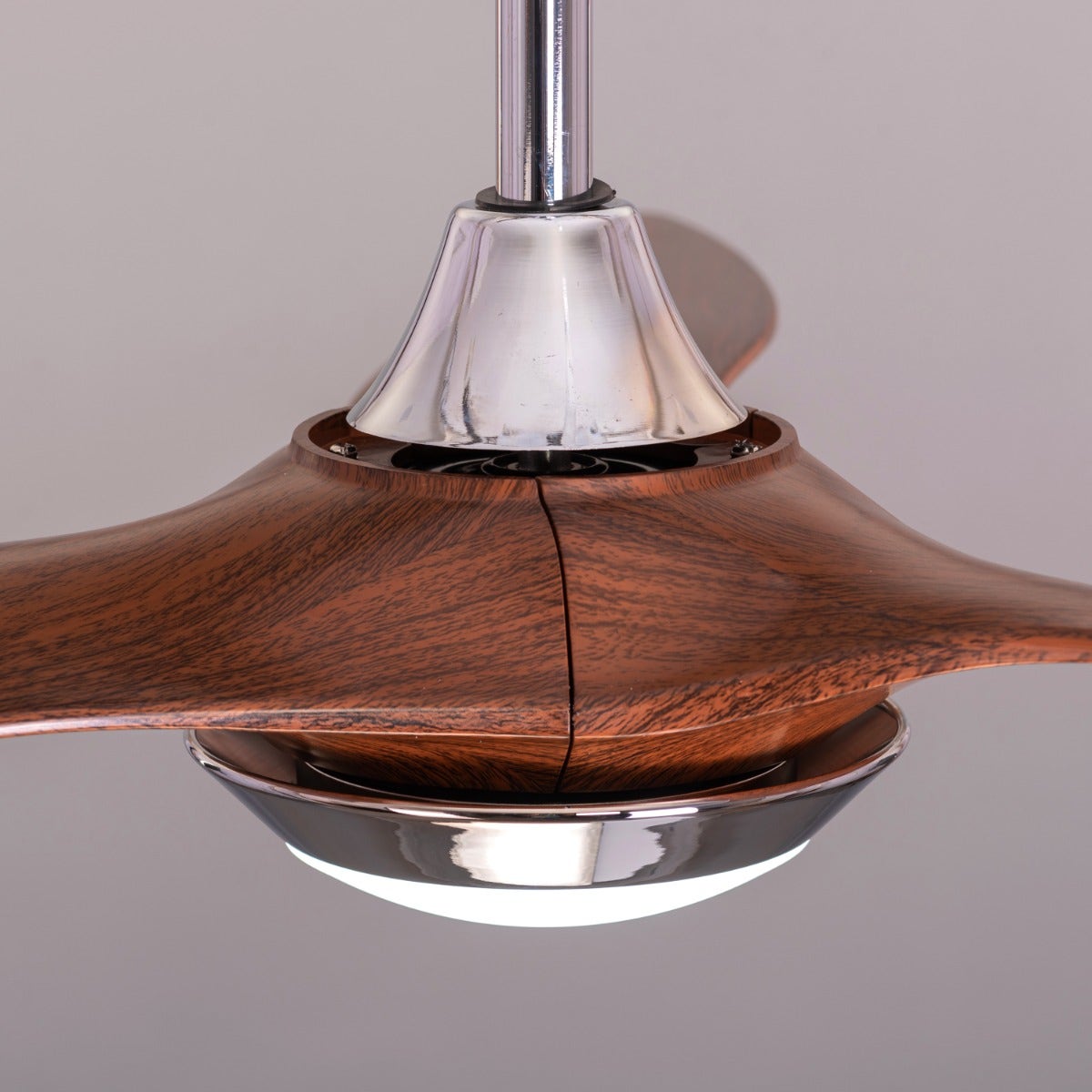 Bodrum Beauty (132 cm Span, Chrome Finish Metal Body, Teakwood Finish ABS Blades) Dimmable LED With Remote Control Ceiling Fan