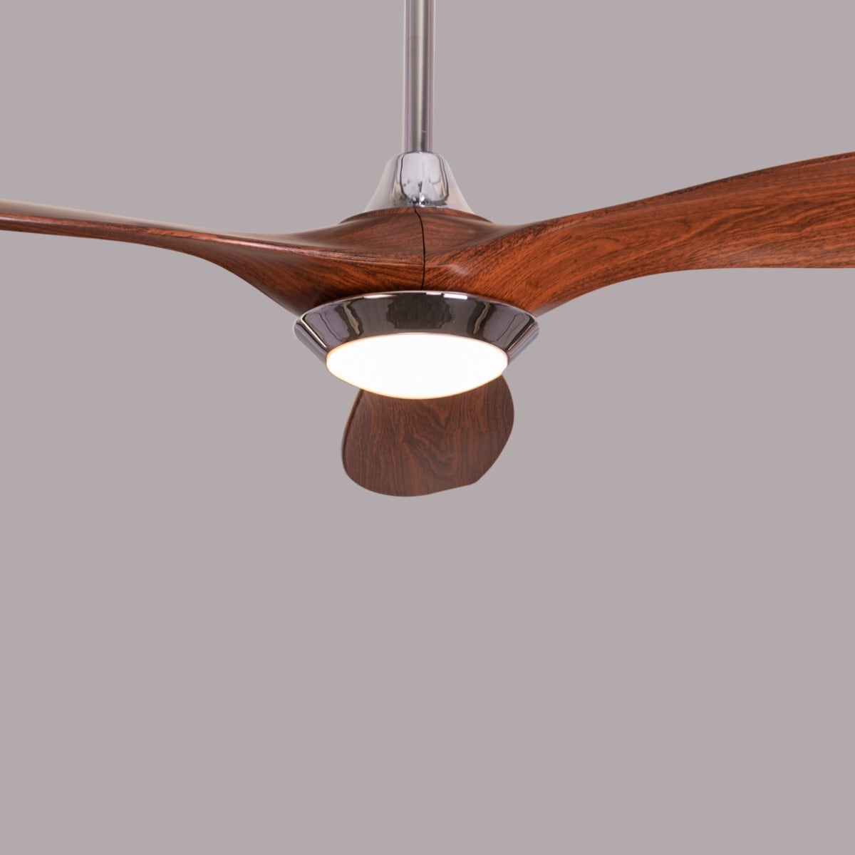 Bodrum Beauty (132 cm Span, Chrome Finish Metal Body, Teakwood Finish ABS Blades) Dimmable LED With Remote Control Ceiling Fan