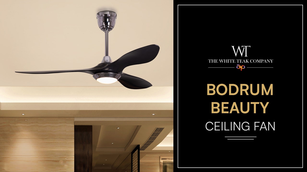 Bodrum Beauty (132 cm Span, Chrome Finish Metal Body, Black Finish ABS Blades) Dimmable LED With Remote Control Ceiling Fan
