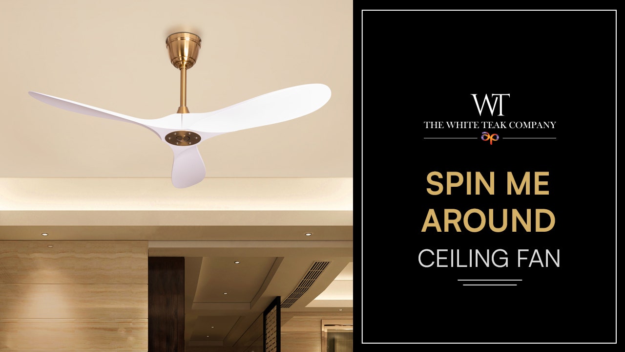 Spin Me Around (132 cm Span, Gold Finish Metal Body, White ABS Blades) Ceiling Fan