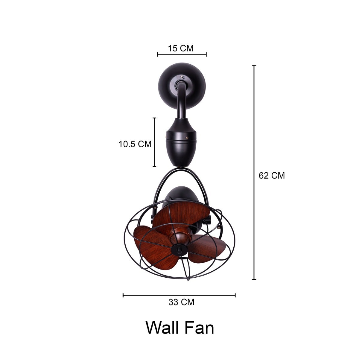 Canary Wharf (Oval Blade 28 cm Span, Black Finish Metal Body, Teak Wood Finish ABS Blades) Ceiling/Wall Fan