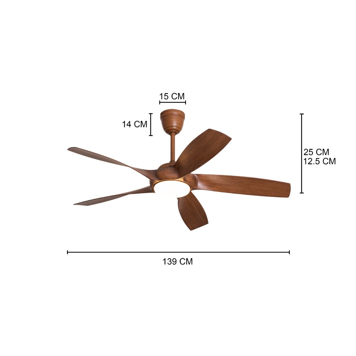 Redwood City (139 cm Span, Teak Wood Finish Metal Body, Teak Wood Finish ABS Blades) 3 Colour Dimmable LED With Remote Control Ceiling Fan