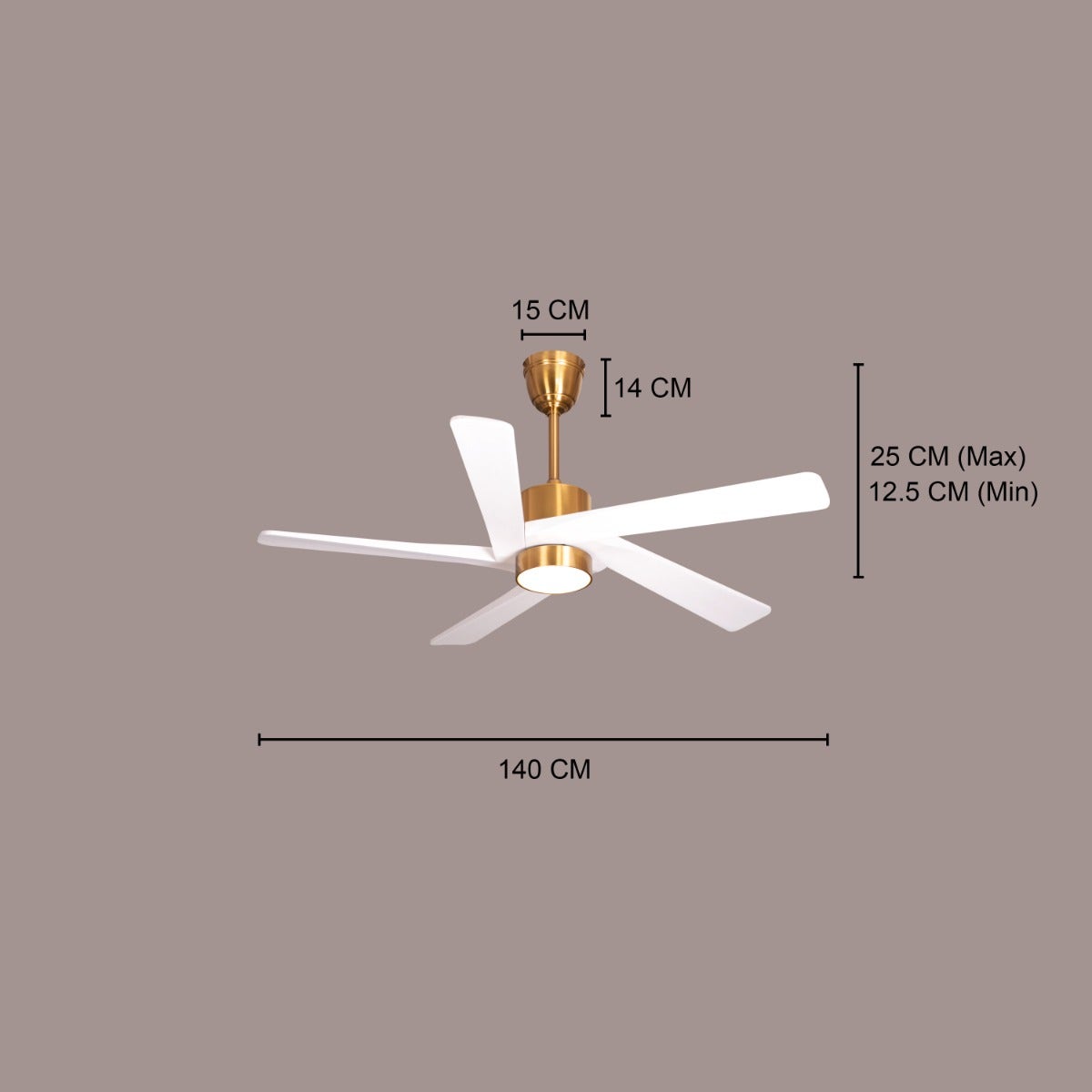 Bangkok Social (140 cm Span, Gold Finish Metal Body, White Finish Wooden Blades) Dimmable LED With Remote Control Ceiling Fan