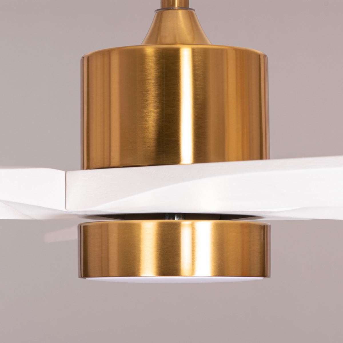 Bangkok Social (140 cm Span, Gold Finish Metal Body, White Finish Wooden Blades) Dimmable LED With Remote Control Ceiling Fan