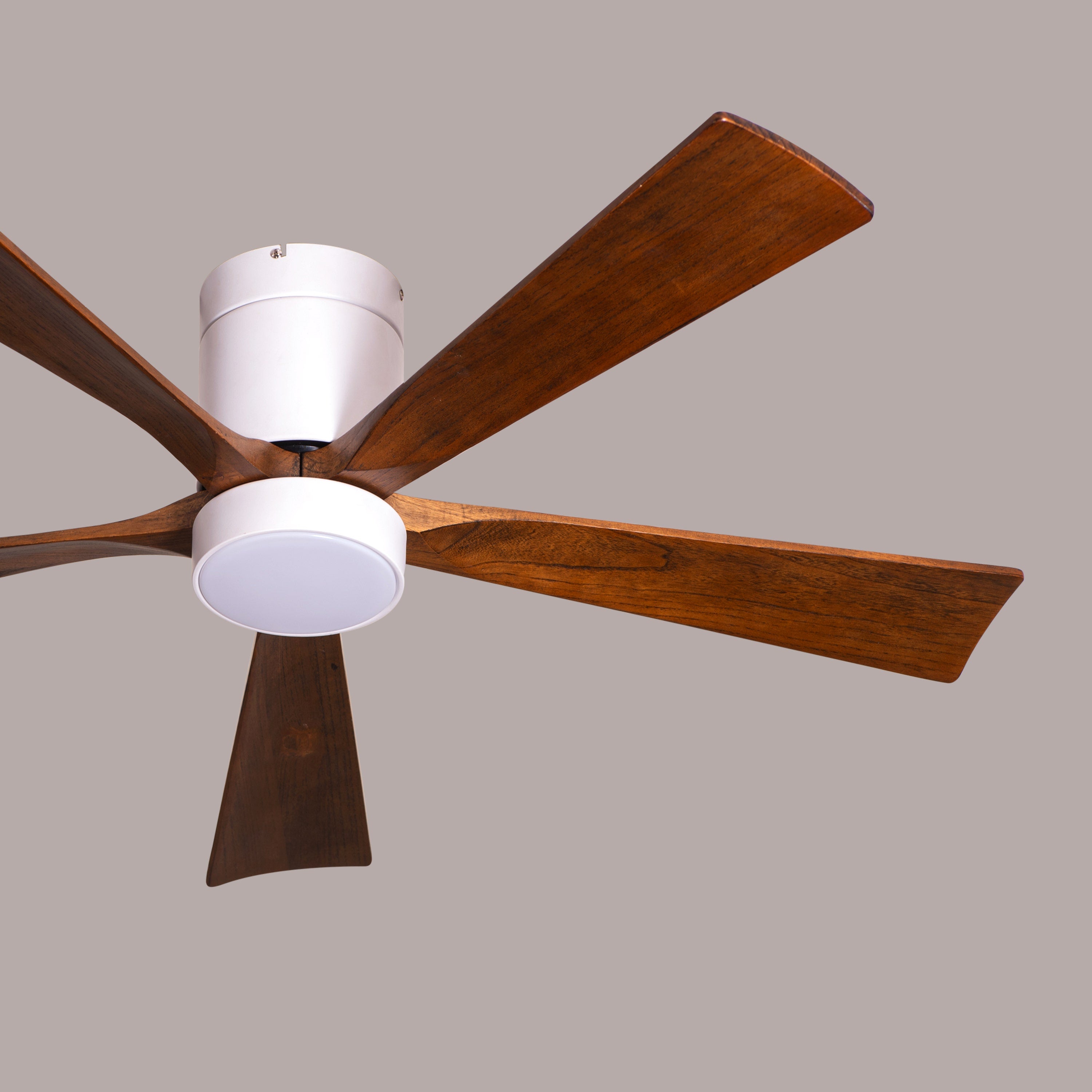Peru Perfect (130 cm Span, White Finish Metal Body with Wooden Blades in Walnut Finish) 3 Color LED With Remote Control Ceiling Fan
