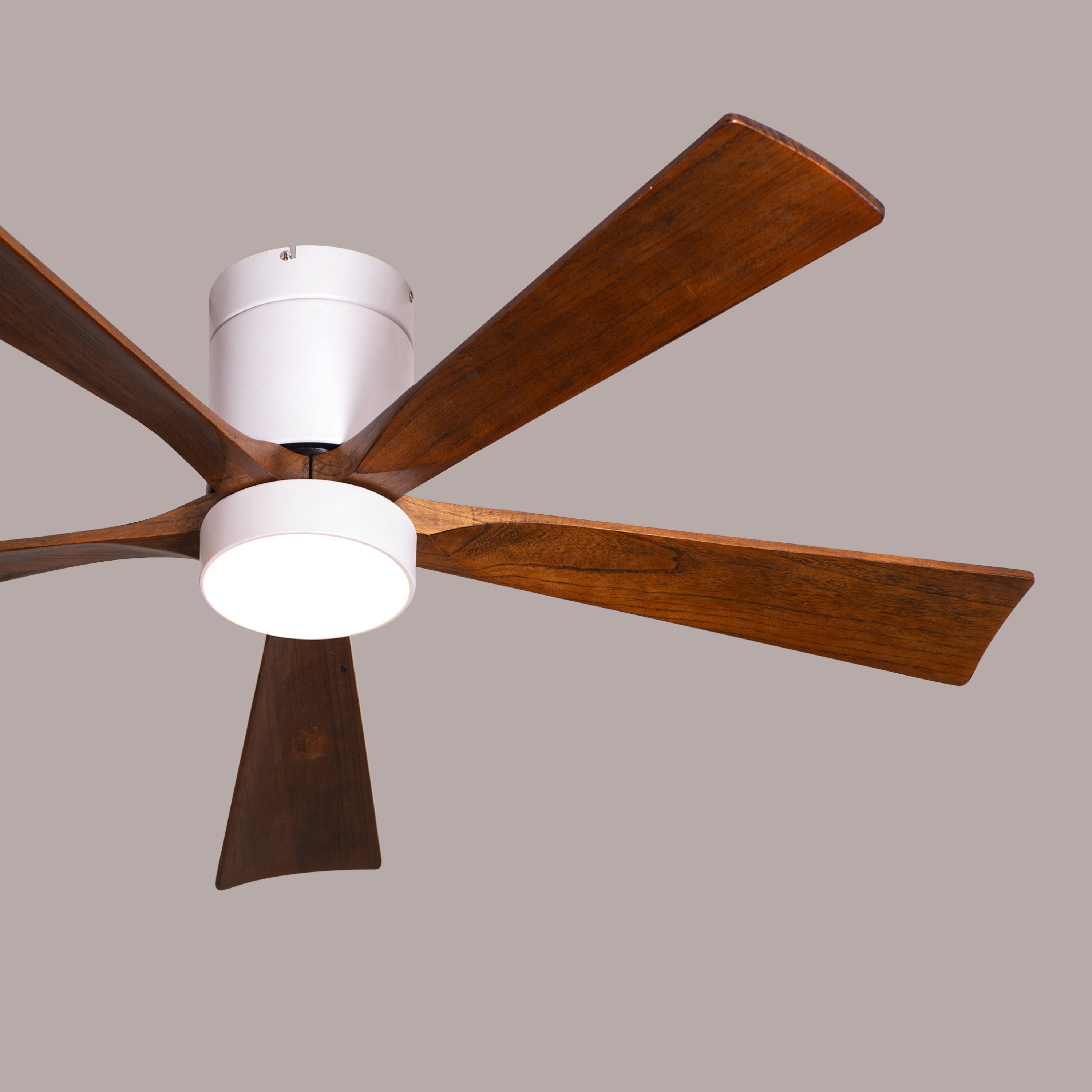 Peru Perfect (130 cm Span, White Finish Metal Body with Wooden Blades in Walnut Finish) 3 Color LED With Remote Control Ceiling Fan