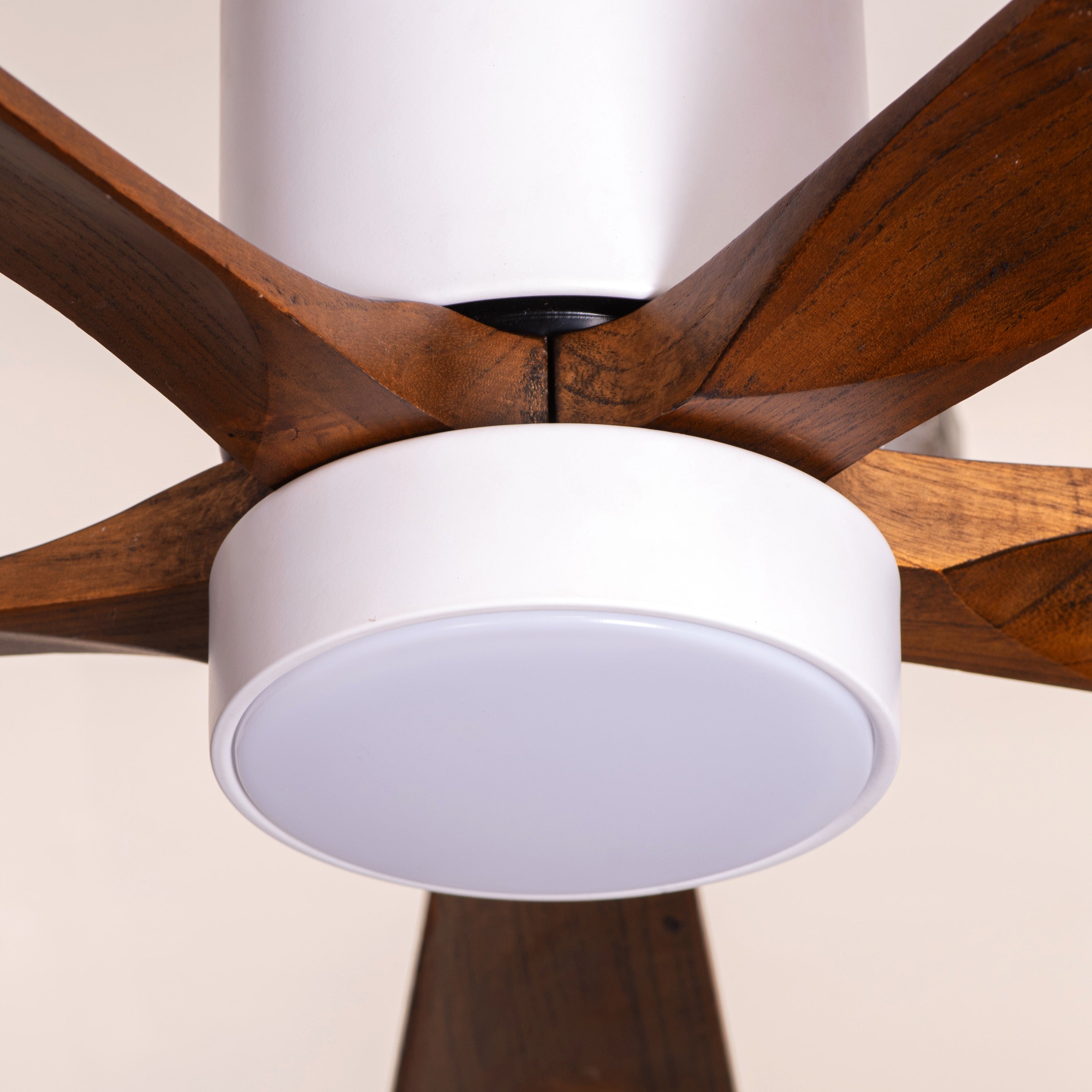 Peru Perfect (130 cm Span, White Finish Metal Body with Wooden Blades in Walnut Finish) 3 Color LED With Remote Control Ceiling Fan