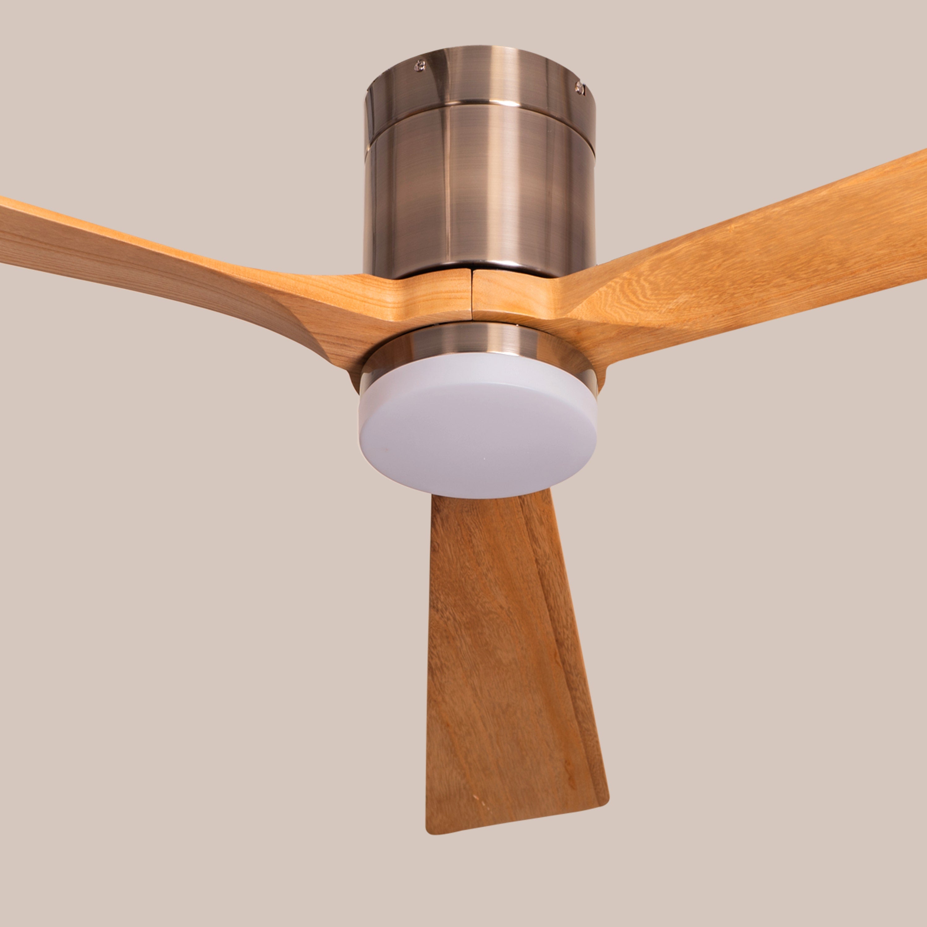 Breakfast In Belgrade (152 cm Span, Metal Body in Chrome Finish, Maple Finish Solid Wood Blades) 3 Color LED With Remote Control Ceiling Fan