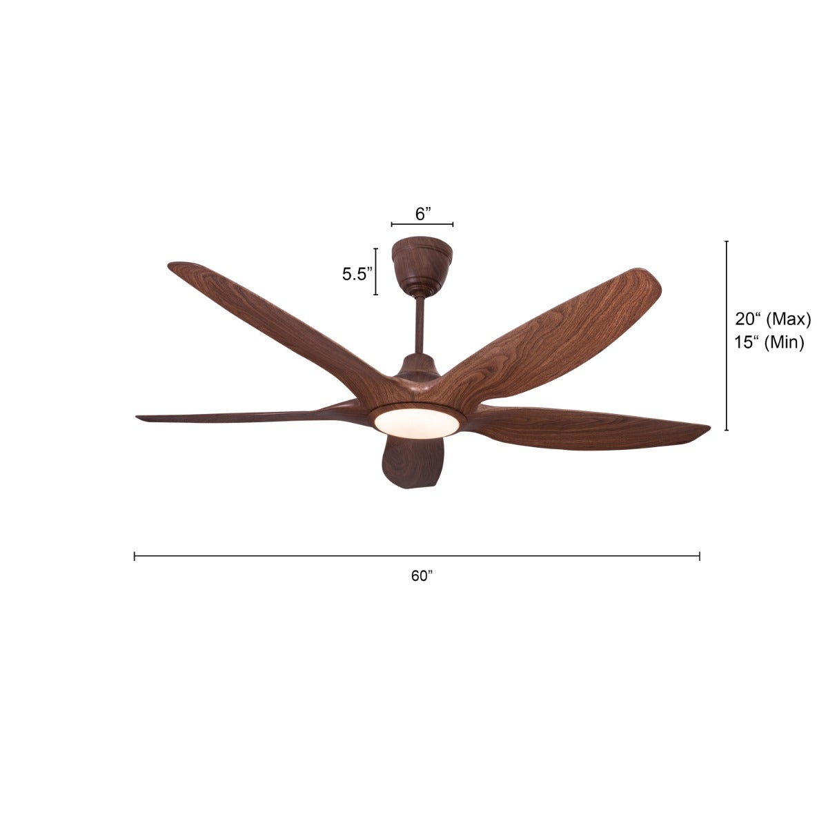 Revisited (152 cm Span, Walnut Finish Metal Body, Walnut Finish ABS Blades) Dimmable LED With Remote Control Ceiling Fan