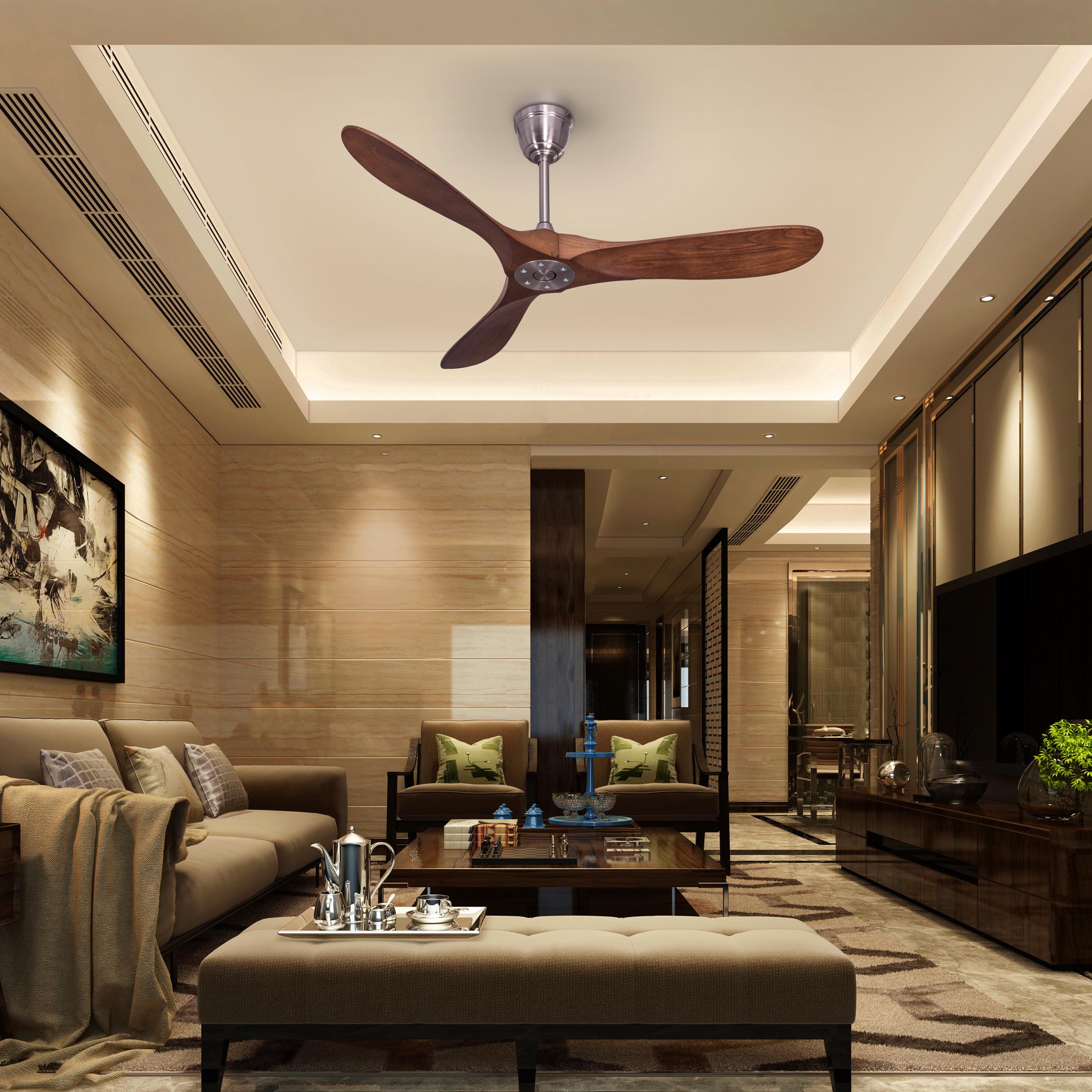 Spin Me Around (132 cm Span, Chrome Finish Metal Body, Solid Wood Blades) Ceiling Fan