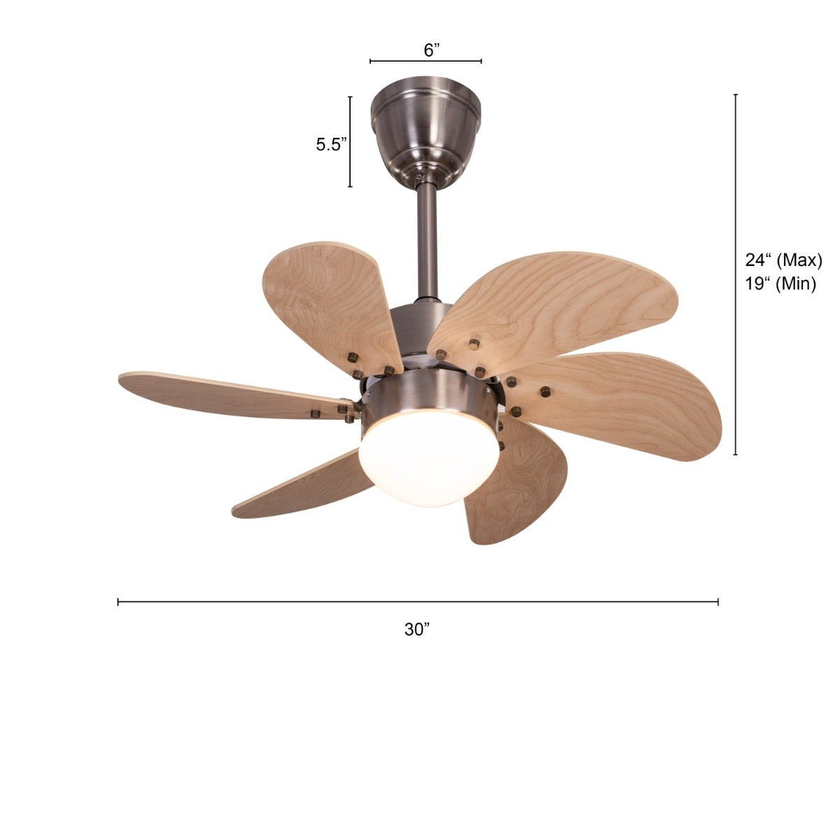 Casablanca (76 cm Span, Chrome Finish Metal Body, Maple Finish MDF Blades) Dimmable LED With Remote Control Ceiling Fan