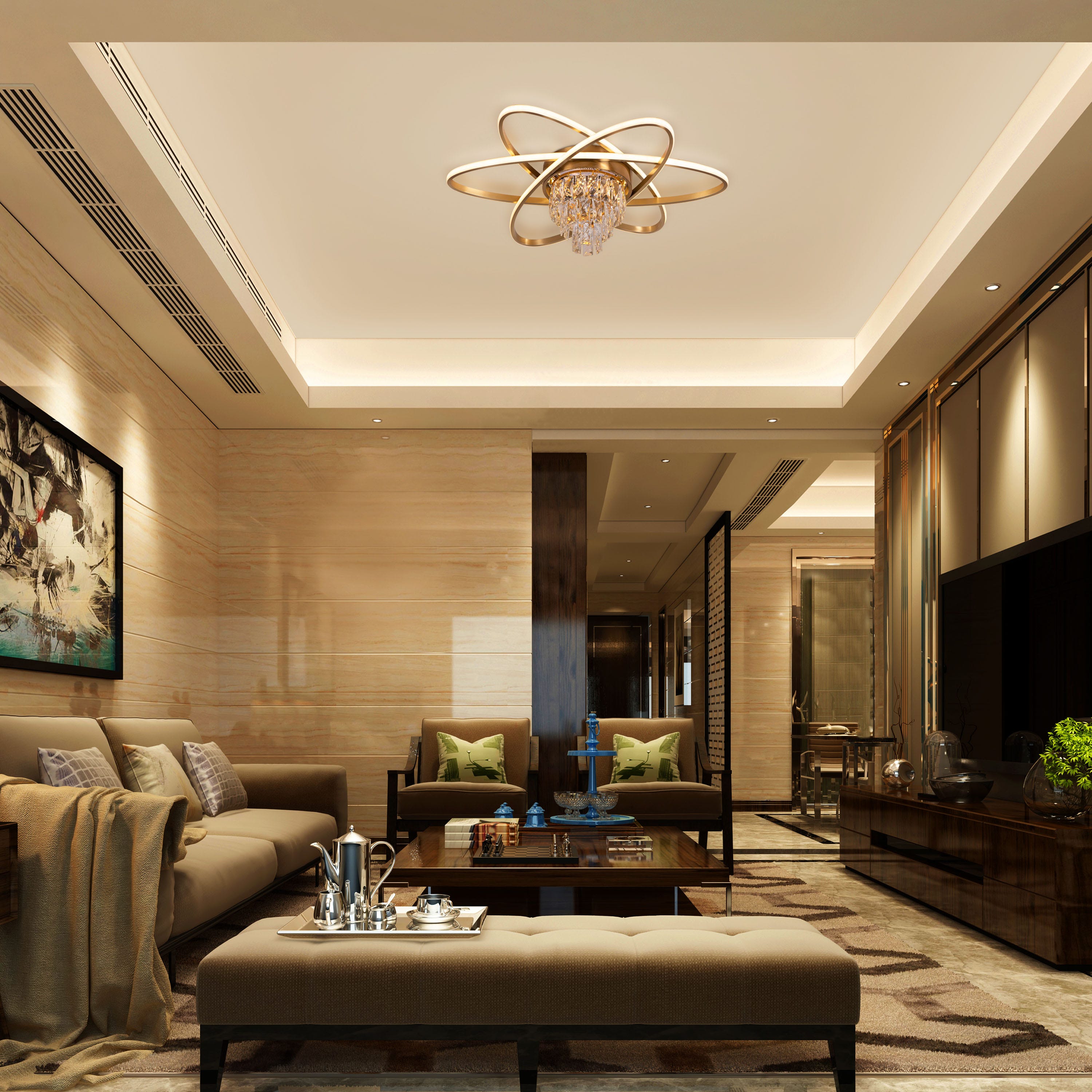 Make It Rain (Gold, 3 Colour Dimmable LED with Remote Control) Crystal Ceiling Light