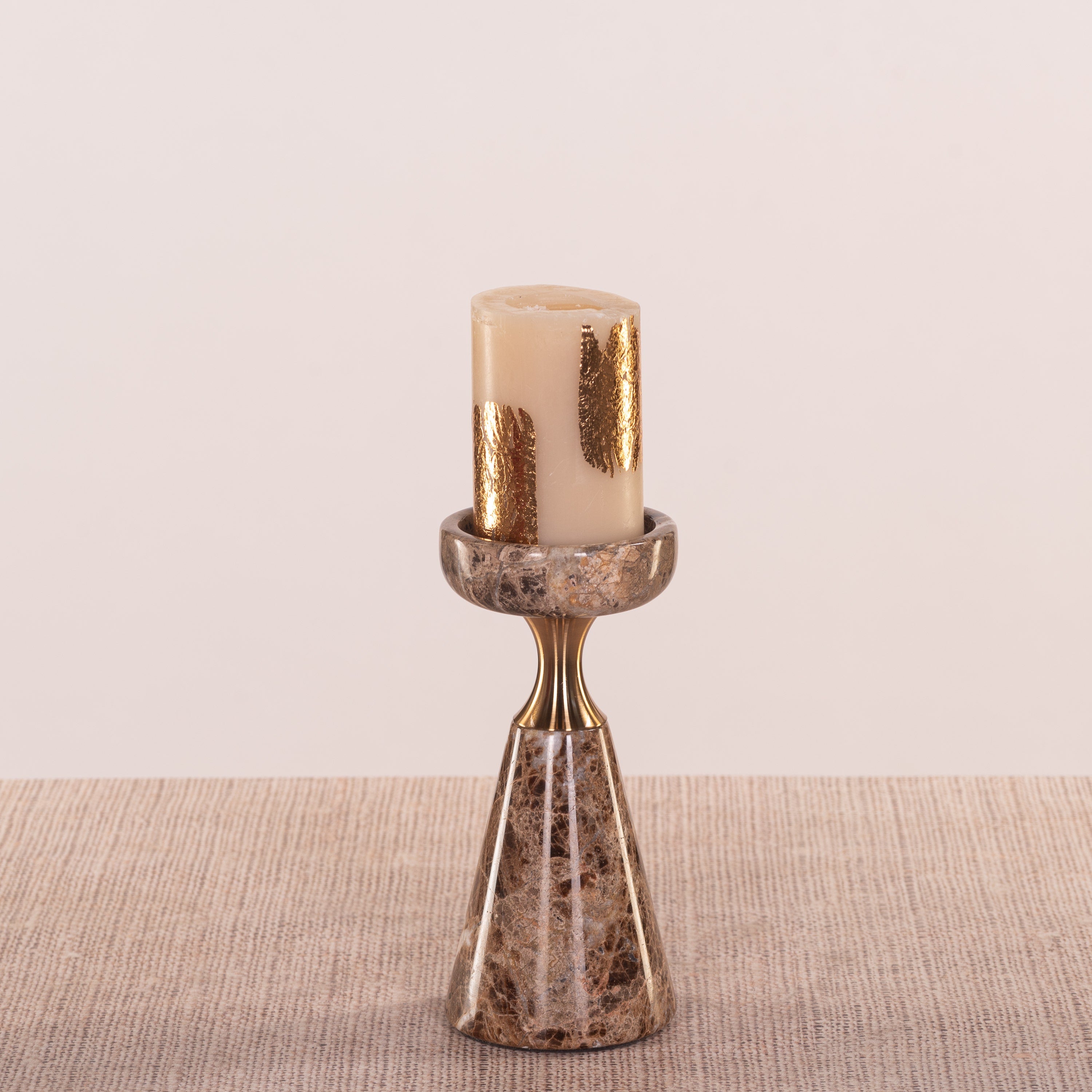 On The Spot (Large, Brown/Gold) Marble Candle Holder