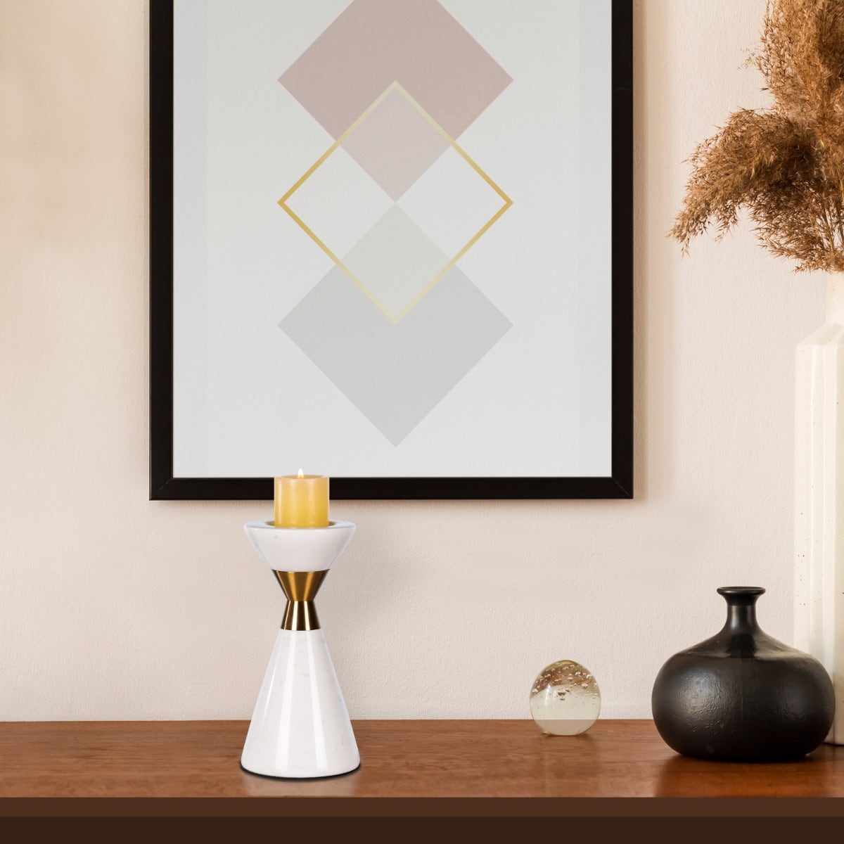 Nailed It (Small, White/Gold) Marble Candle Holder