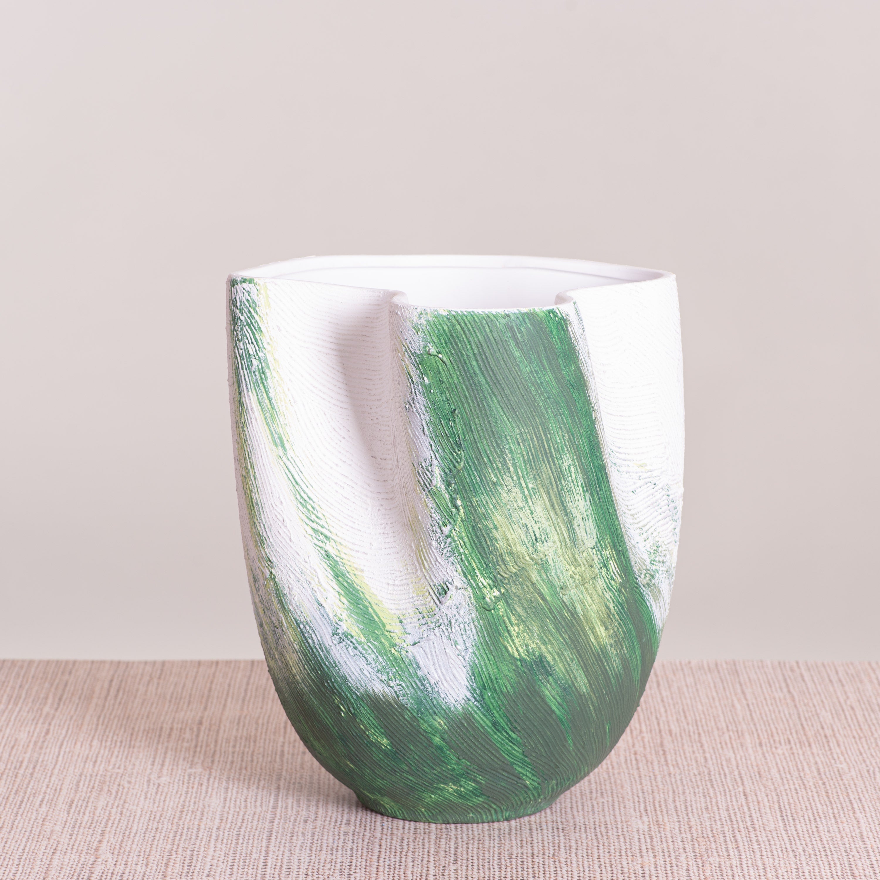 Forest Sky (White/ Green) Textured Ceramic Vase