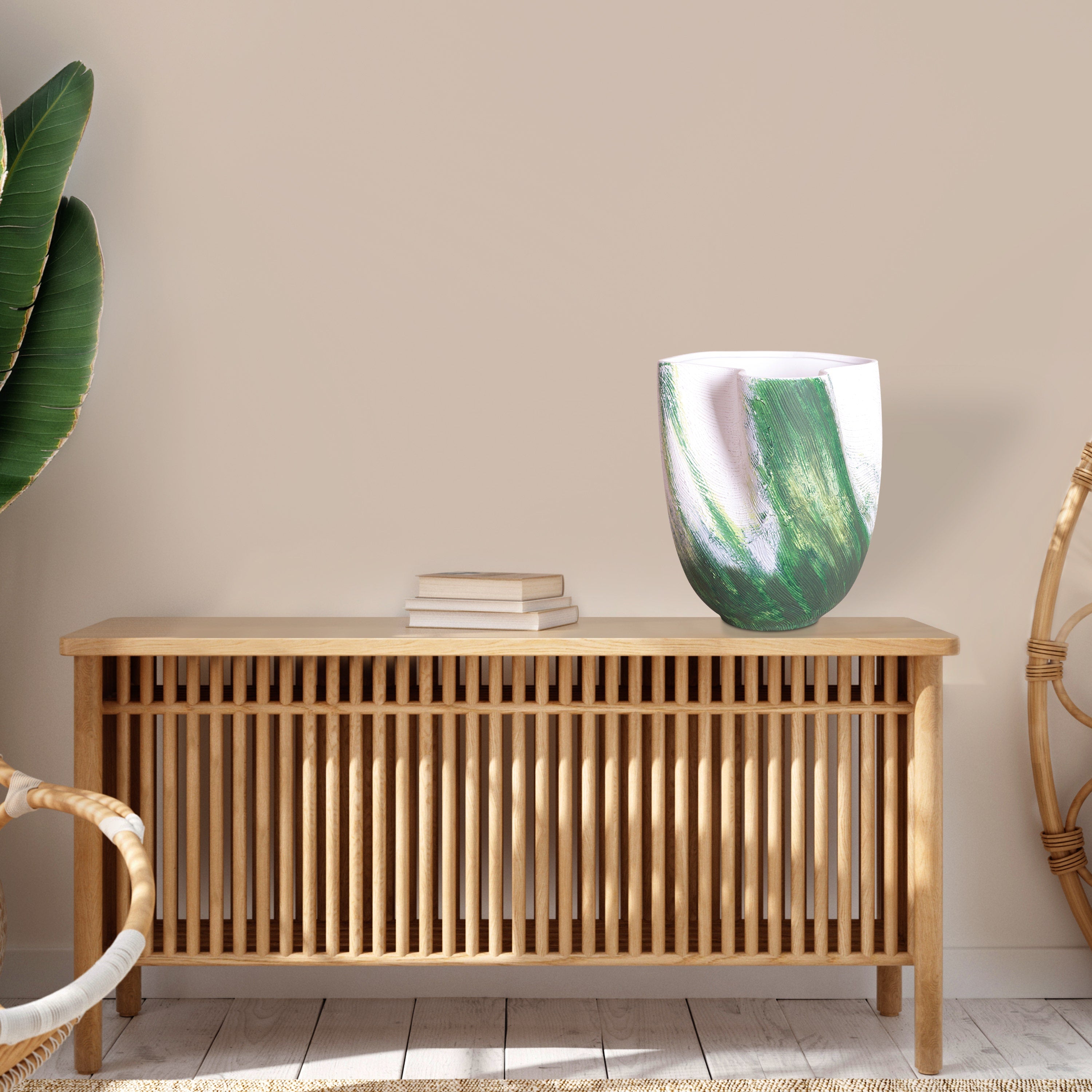 Forest Sky (White/ Green) Textured Ceramic Vase