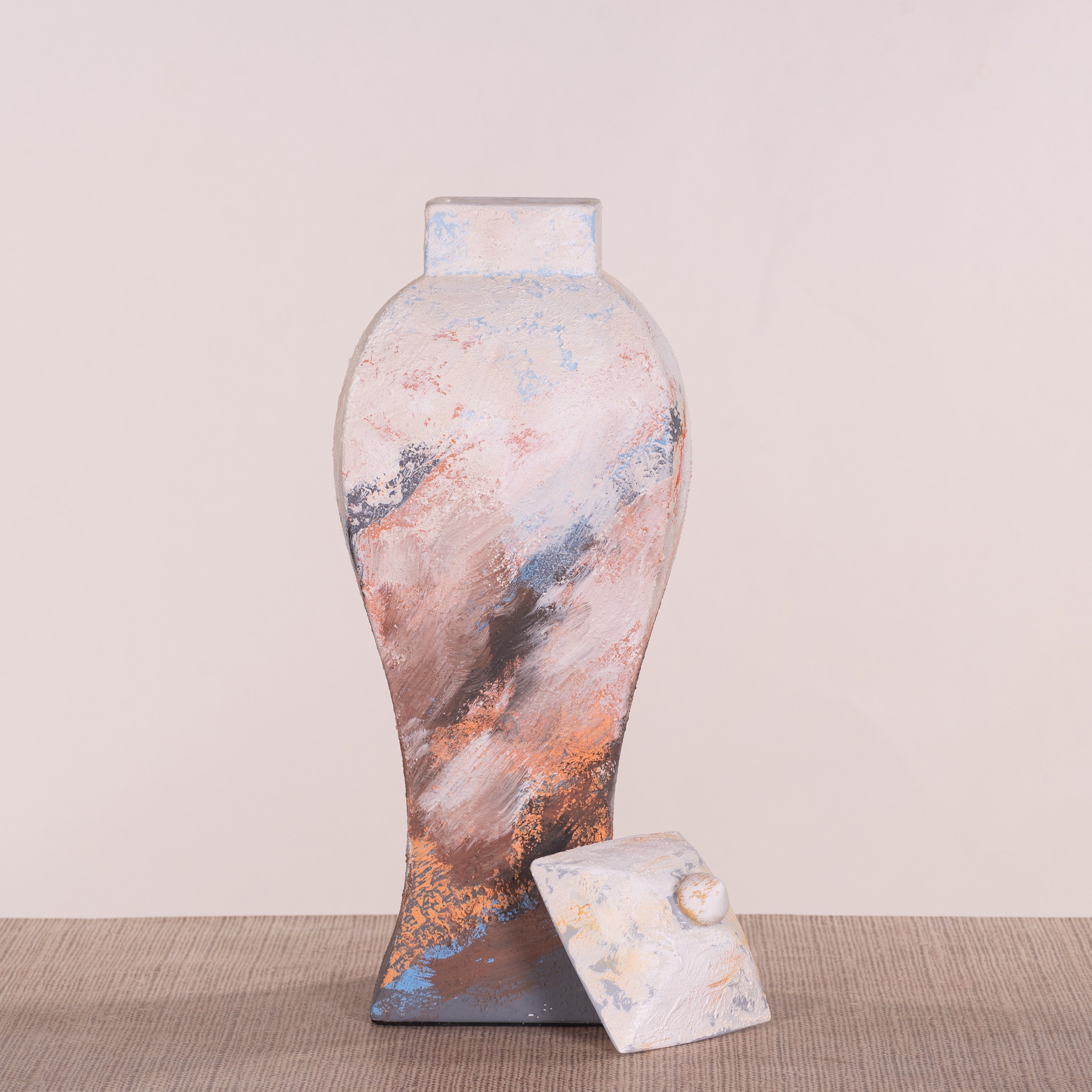 China Town (Off-White, Brown, Orange & Blue) Ceramic Vase