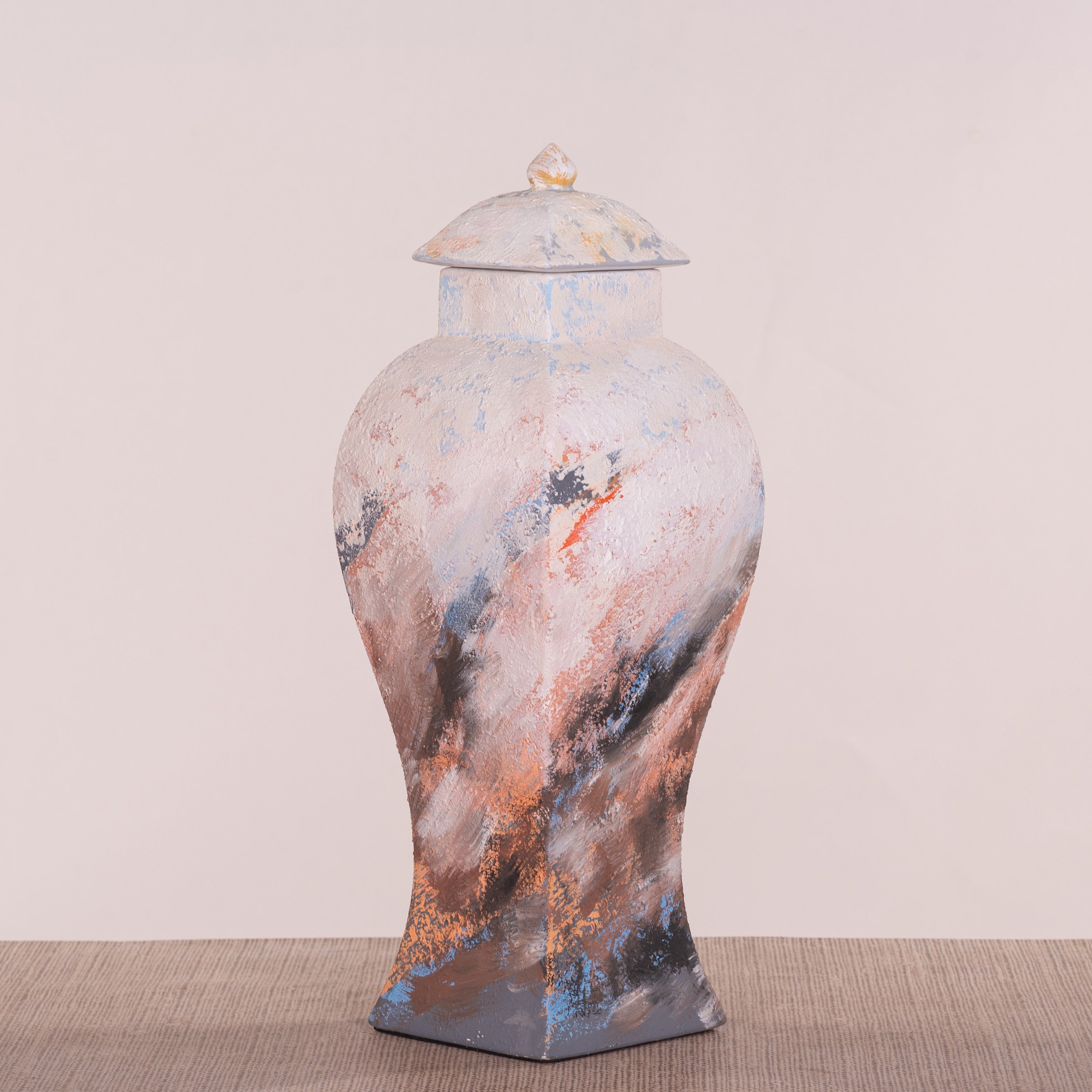 China Town (Off-White, Brown, Orange & Blue) Ceramic Vase