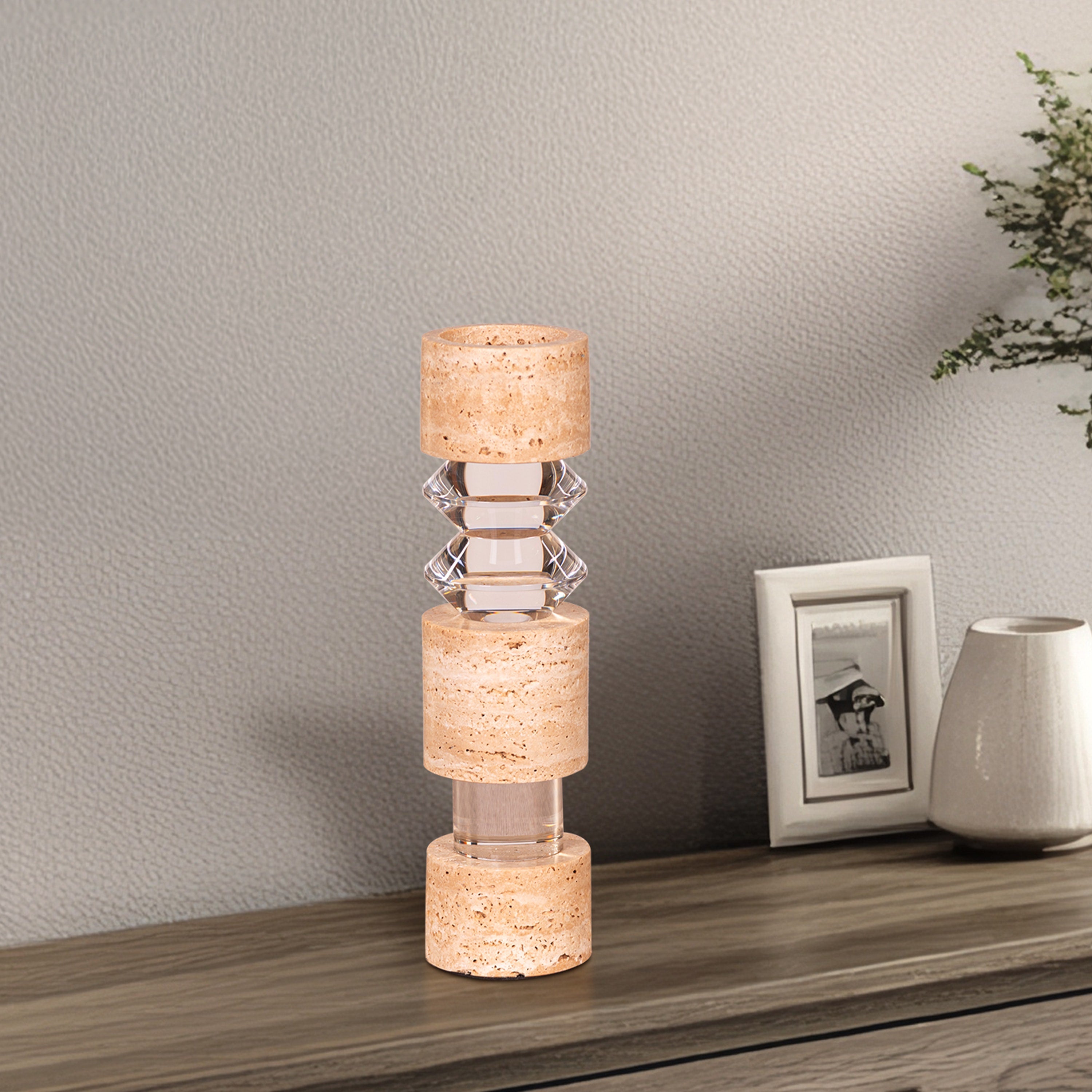 Crystal Pillar ( Beige, Large) Marble Candle Holder