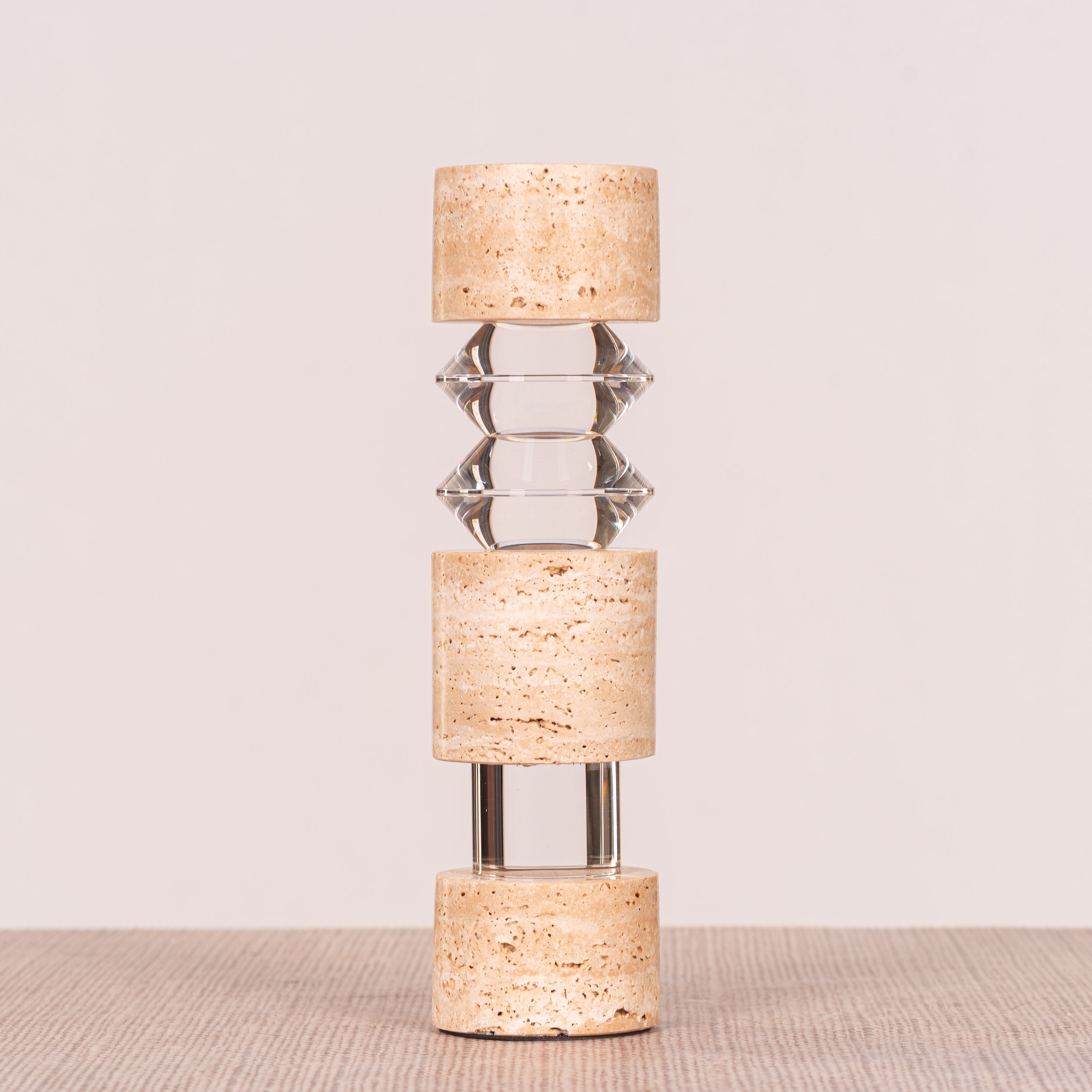 Crystal Pillar ( Beige, Large) Marble Candle Holder