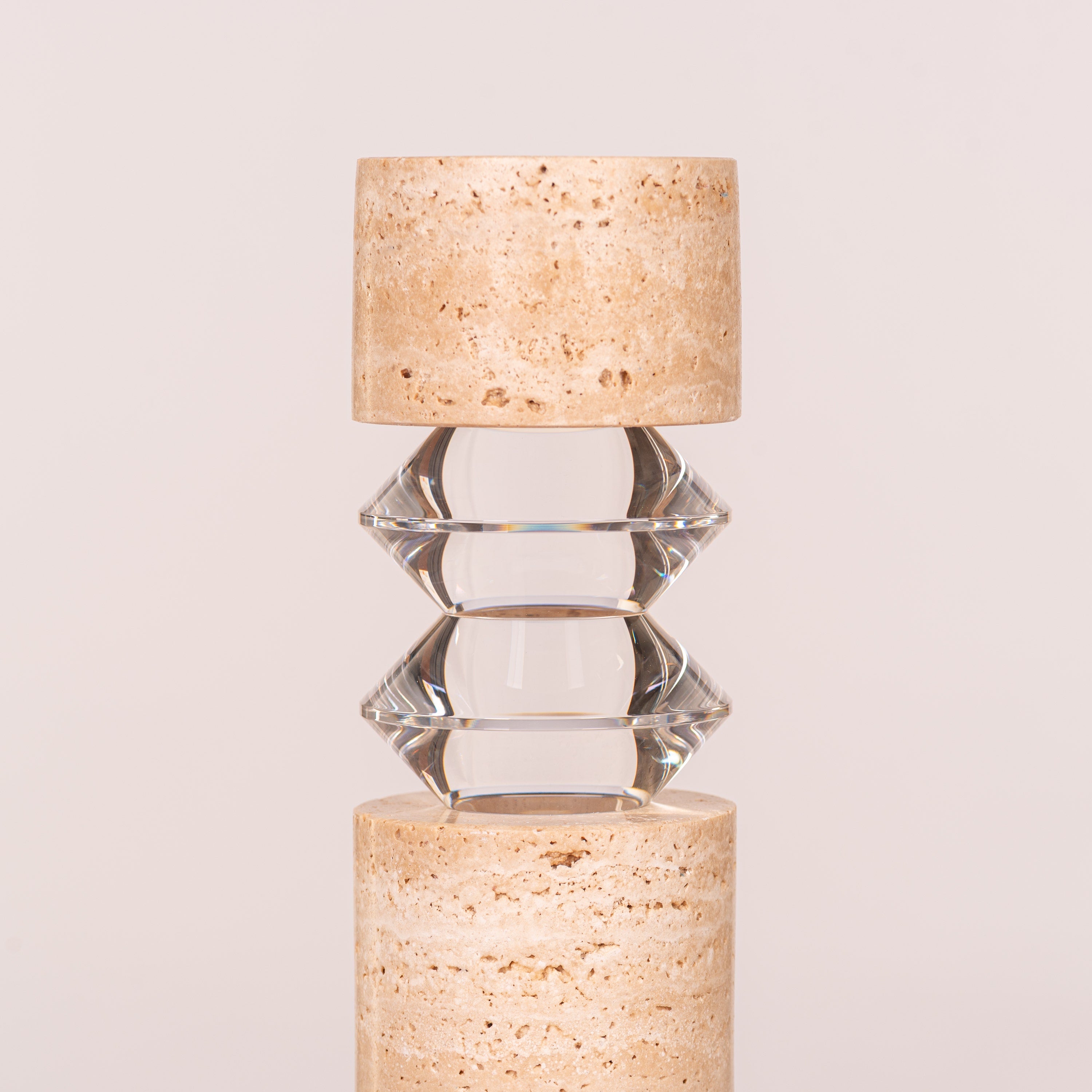 Crystal Pillar ( Beige, Large) Marble Candle Holder
